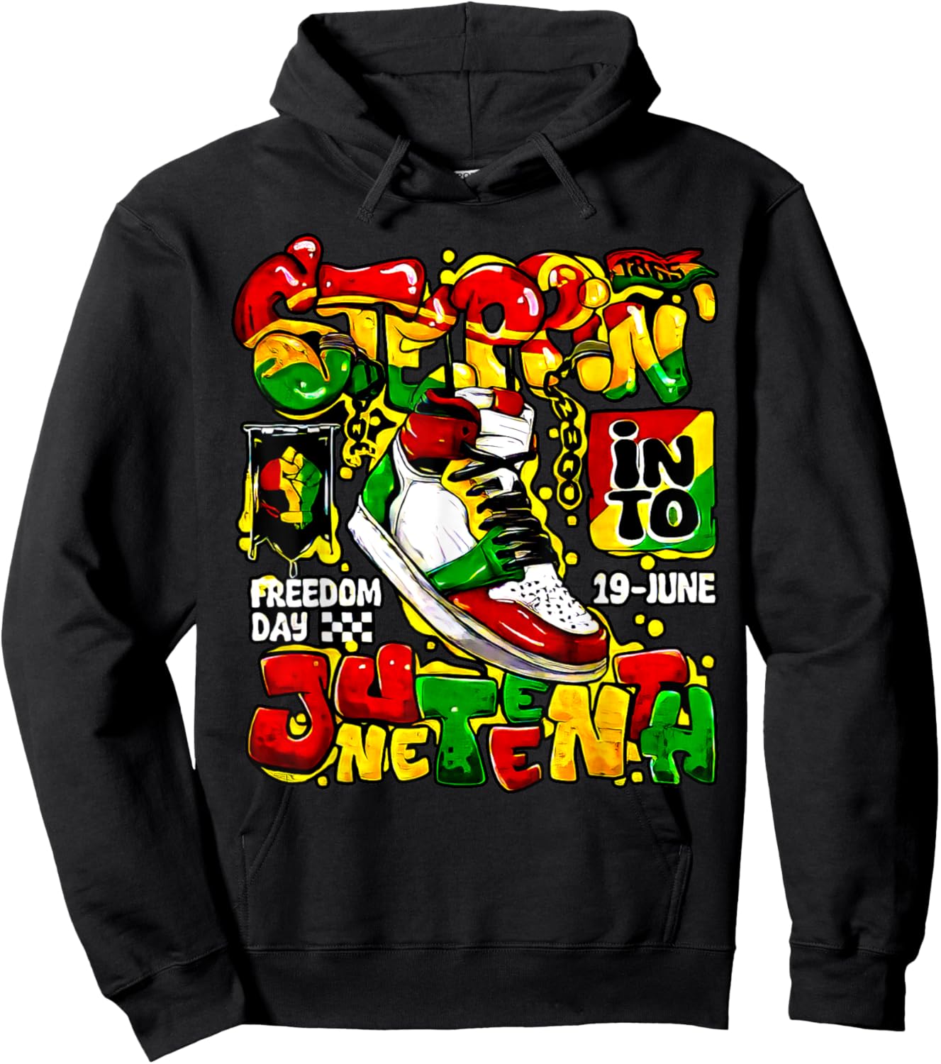Stepping Into Juneteenth Afro Woman Black Girls Sneakers Hoodie - Hoodie | Black