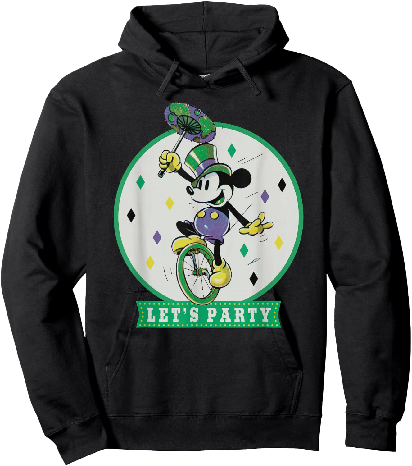 Disney Mickey Mouse Let's Party Mardi Gras Vintage Hoodie - Hoodie | Black
