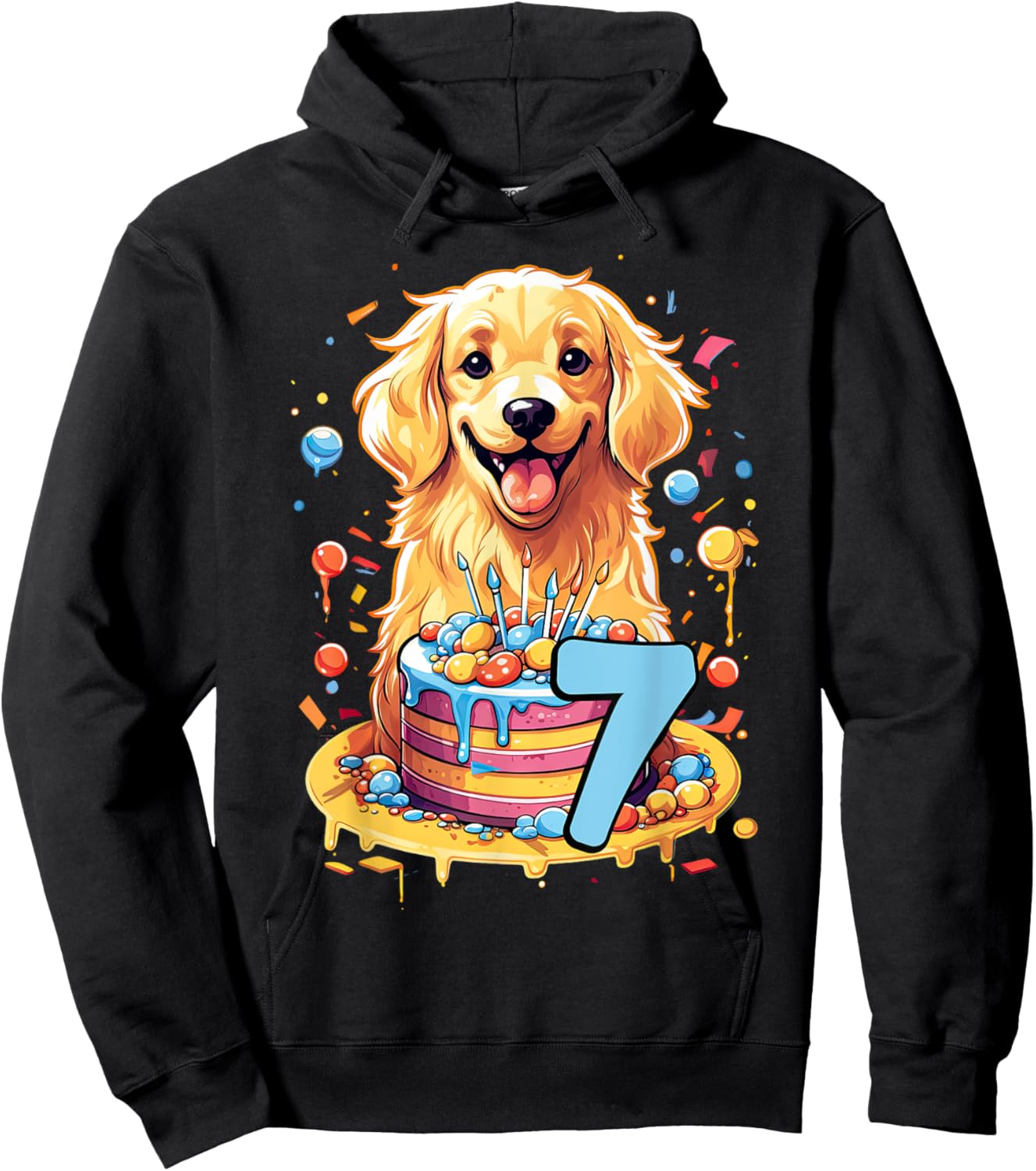 Golden Retriever Dog 7th Birthday Themed Party 7 Men Women Kids Hoodie - Hoodie | Black