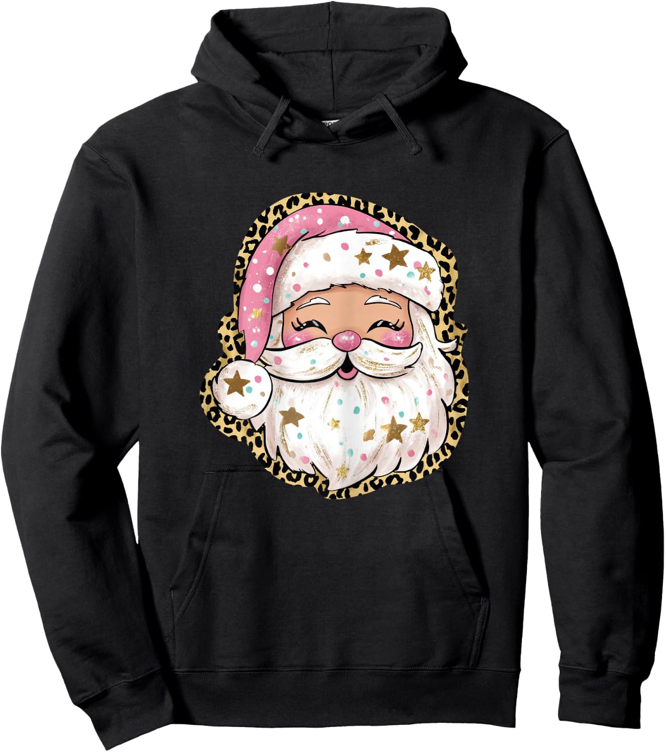 Pink Preppy Santa Christmas Pajama Graphic Hoodie - Hoodie | Black