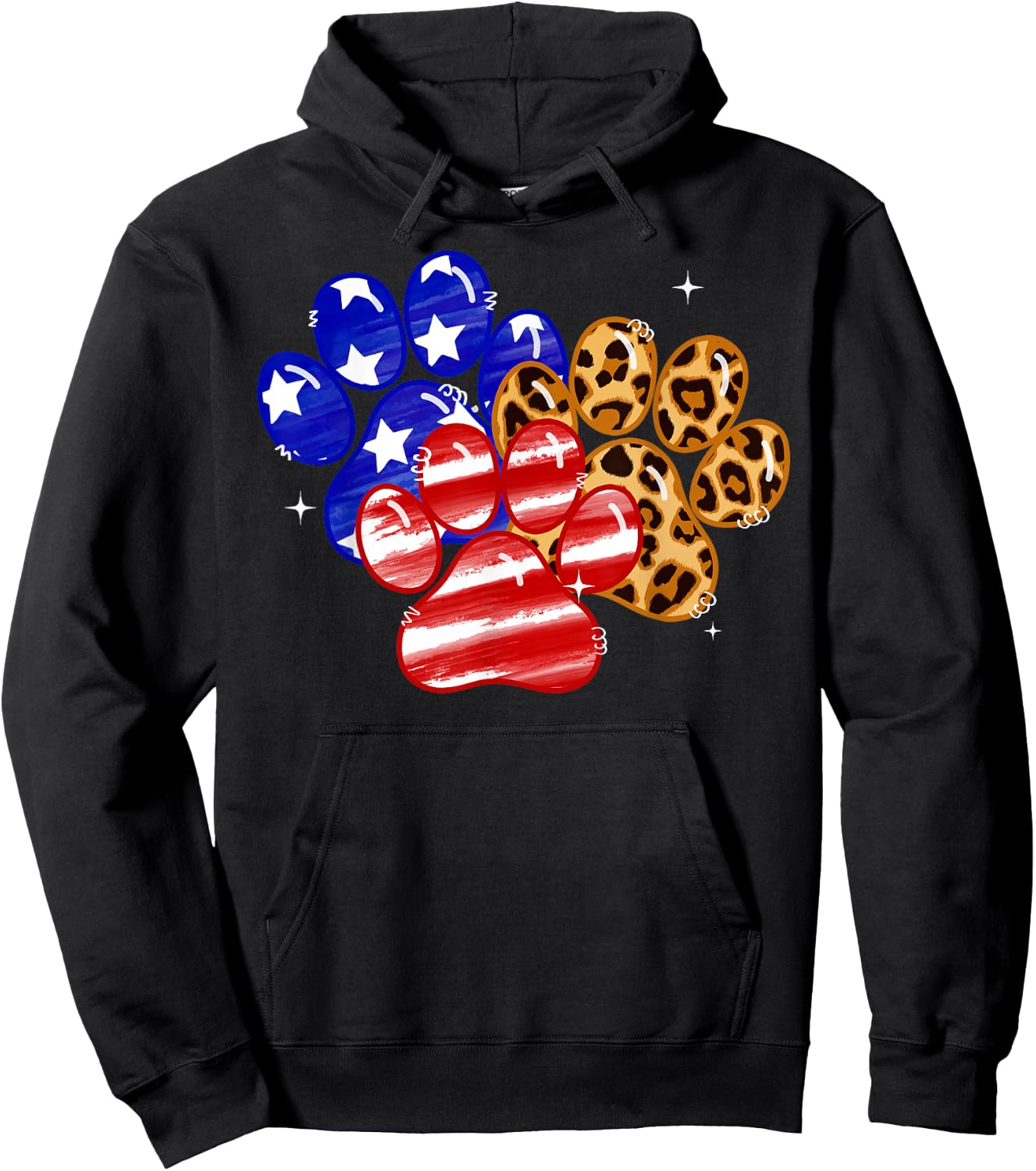 Leopard American Flag Hearts 4th Of July Dog Paw Print Cute Hoodie - Hoodie | Black