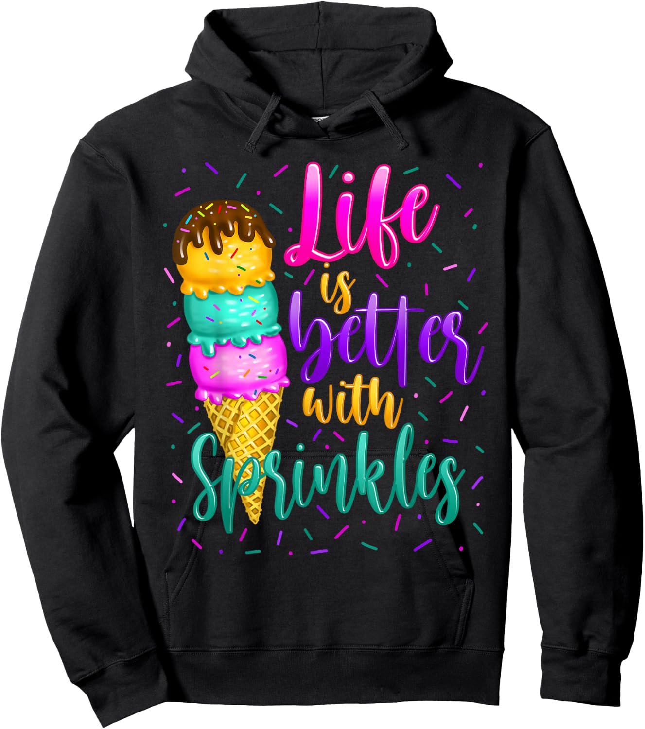 Cute Sweet Ice Cream lover Sprinkle Life Love Hoodie - Hoodie | Black