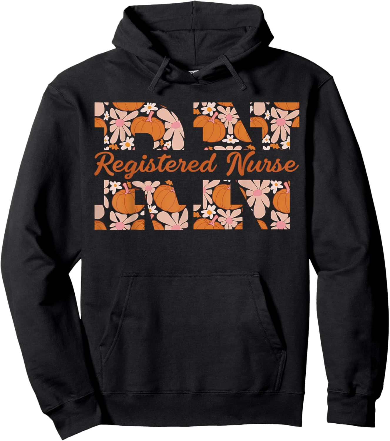 Retro RN Registered Nurse Pumpkins Daisy Flower Fall Autumn Hoodie - Hoodie | Black