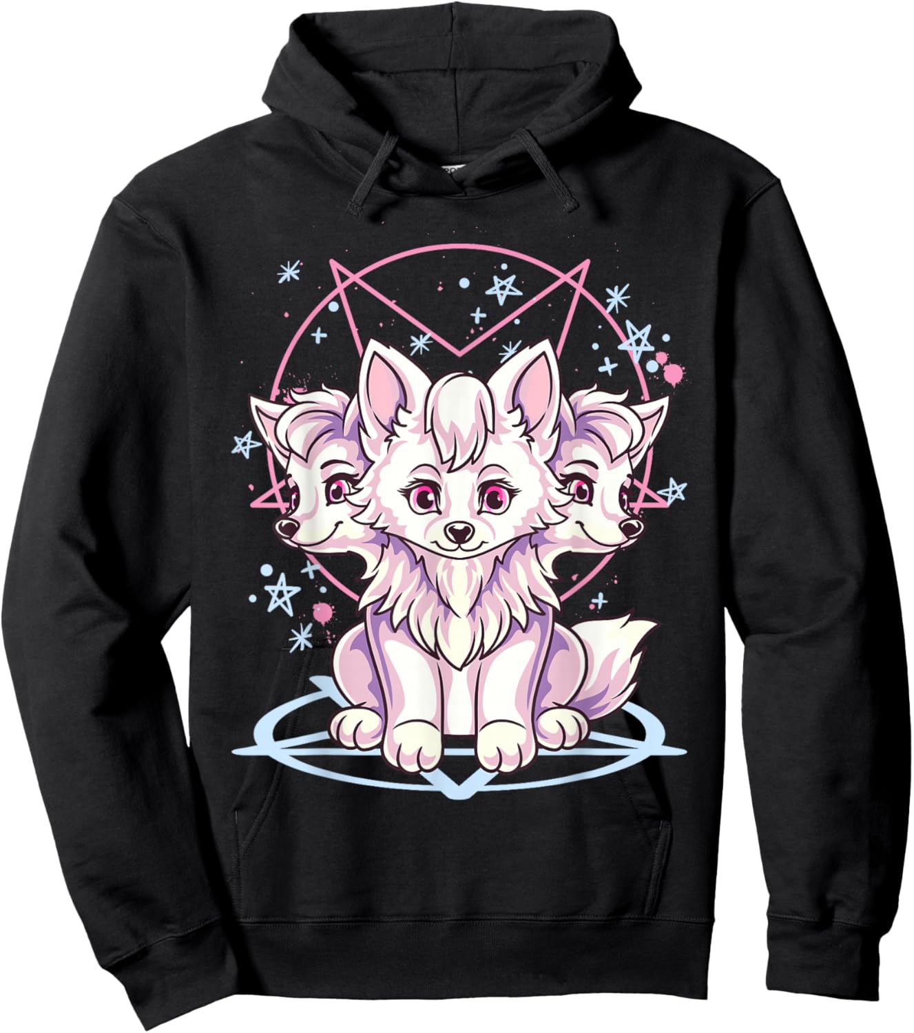 Cute Kawaii Creepy Pastel Goth 3 Headed Cerberus Dog Anime Women Girls Kids Hoodie - Hoodie | Black