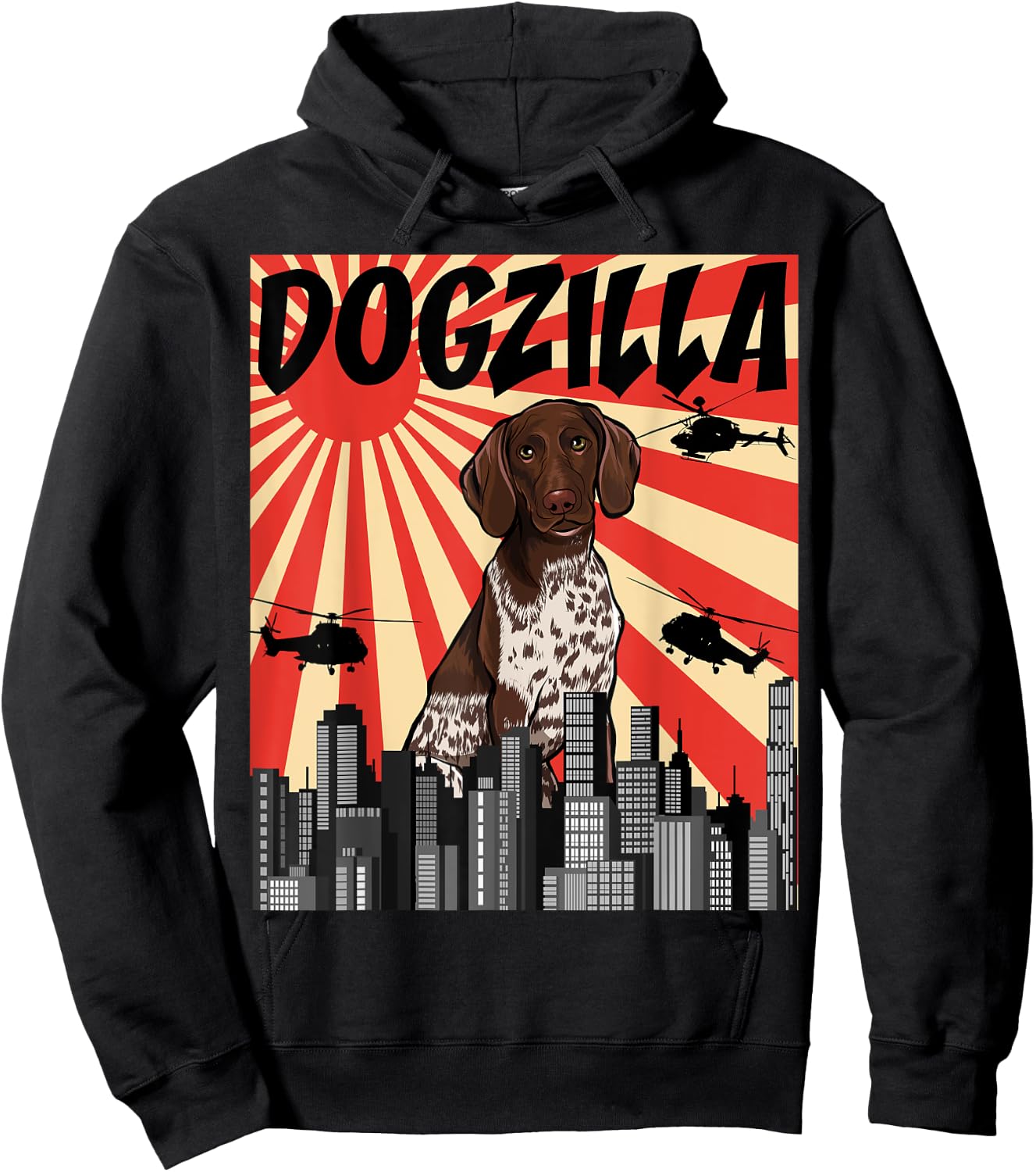 Funny Retro Japanese Dogzilla German Shorthaired Pointer Hoodie - Hoodie | Black