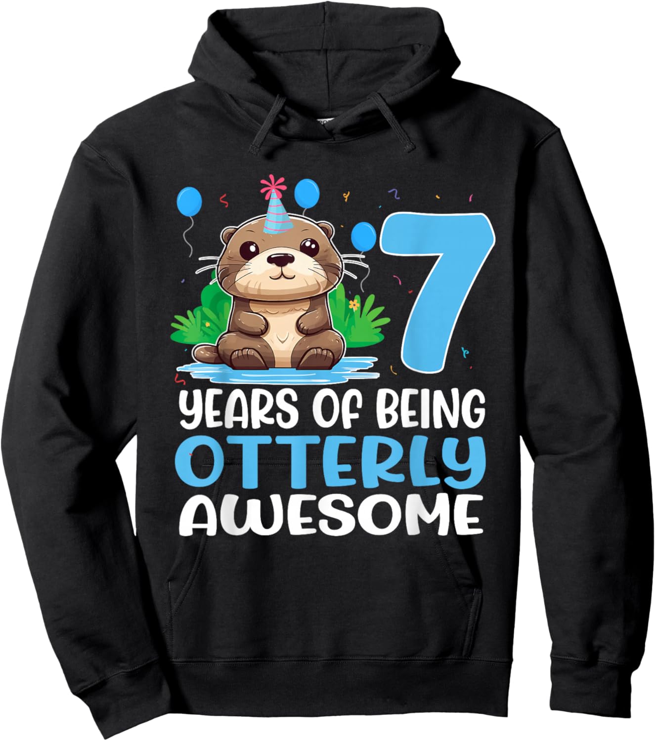 7 Years Of Being Otterly Awesome 7th Birthday Cute Otter Hoodie - Hoodie | Black