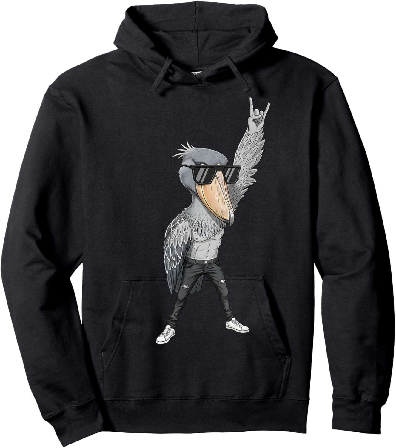 Cool Rocker Shoebill Cigogne Oiseau en Cuir Biker Tenue Hoodie - Hoodie | Black