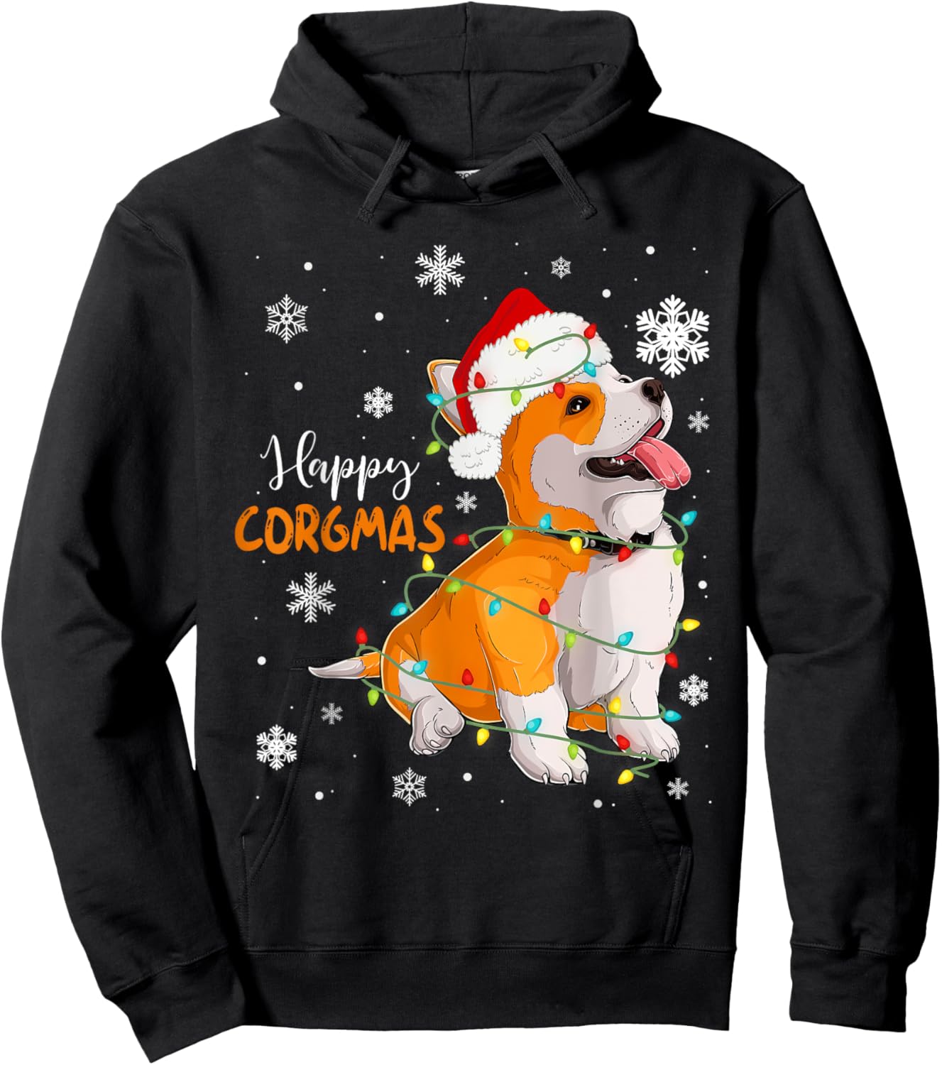 Corgi Christmas Tree Light Santa Hat Dog Gift Kid Girl Women Hoodie - Hoodie | Black