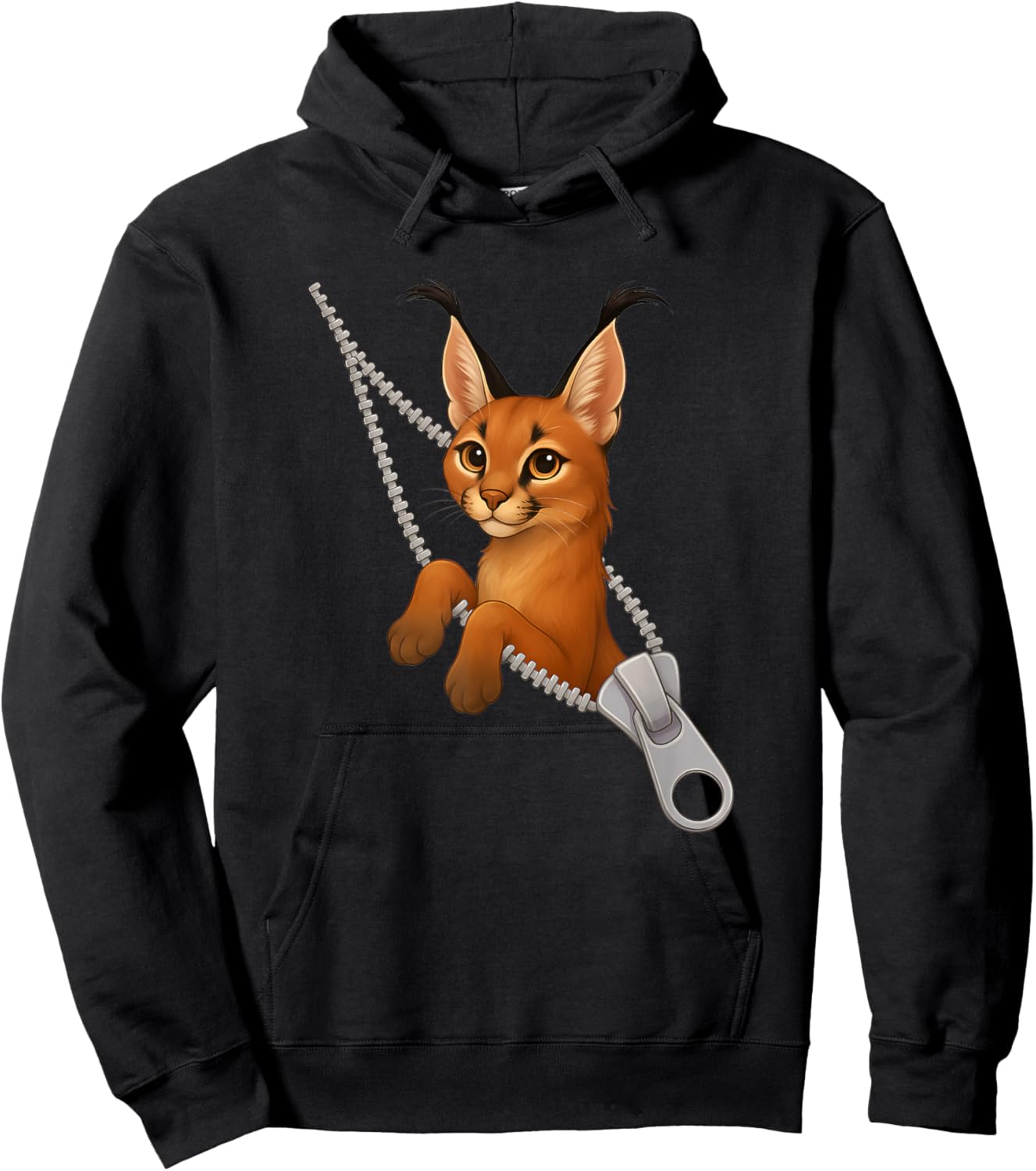Funny Caracal Cat Cute Zipper Hoodie - Hoodie | Black