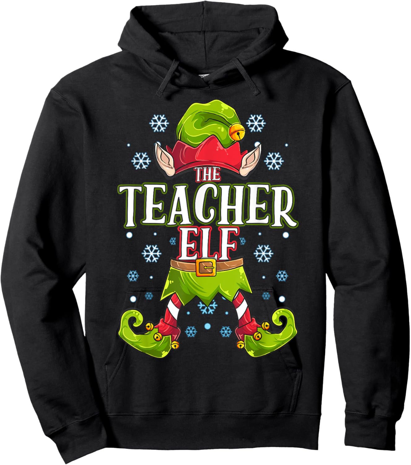 Teacher Elf Matching Family Group Christmas Party Hoodie - Hoodie | Black