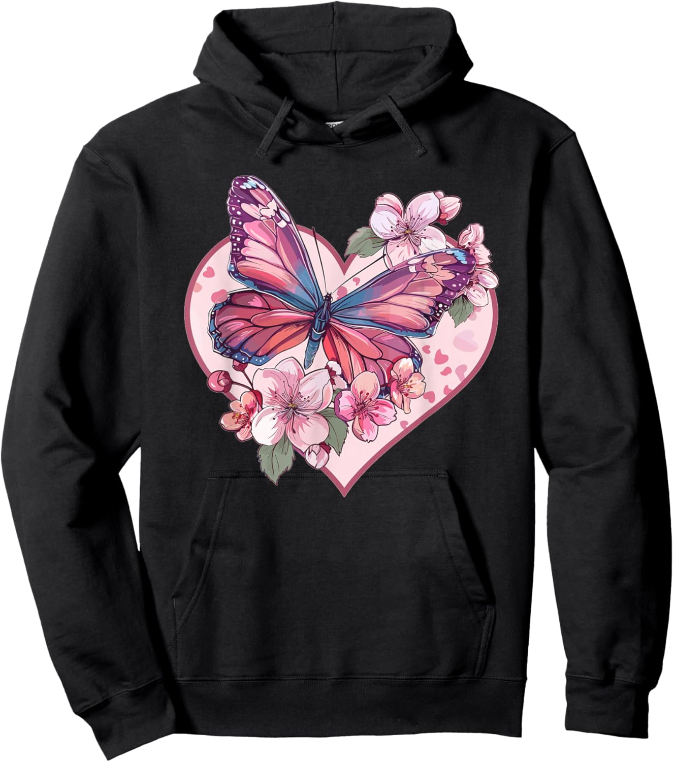 Colorful Butterfly With Flowers I Butterfly Hoodie - Hoodie | Black