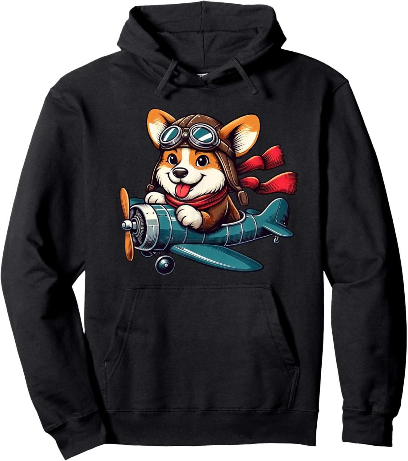 Corgi Pilot Dog Funny Aviator Hoodie - Hoodie | Black