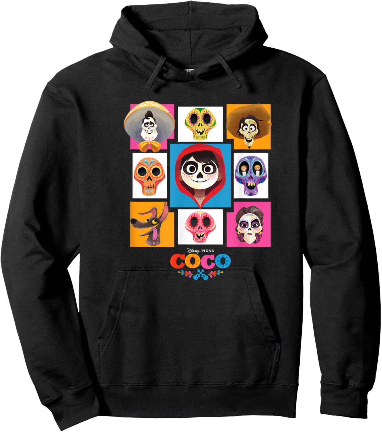 Disney Pixar Coco Main Characters Group Shot Chest Panels Hoodie - Hoodie | Black