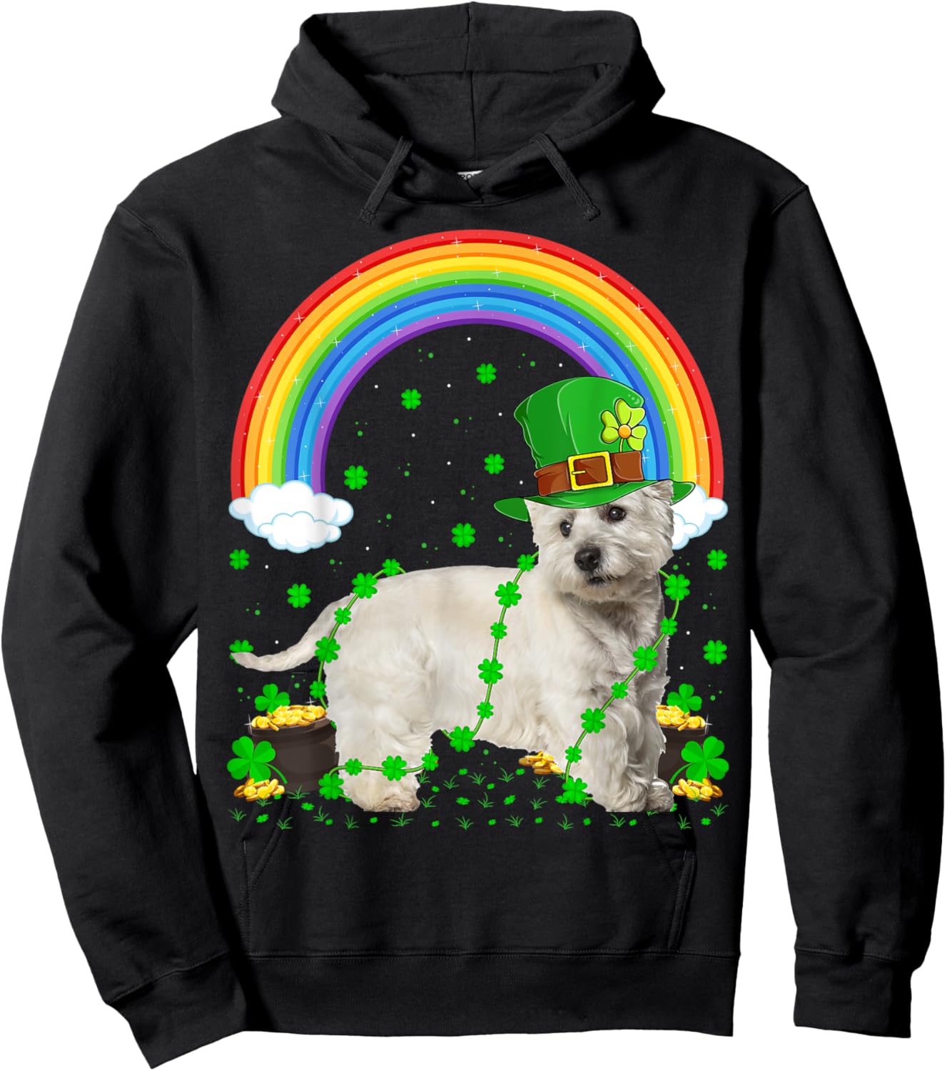 Rainbow Irish Shamrock Westie Dog St. Patrick's Day Hoodie - Hoodie | Black