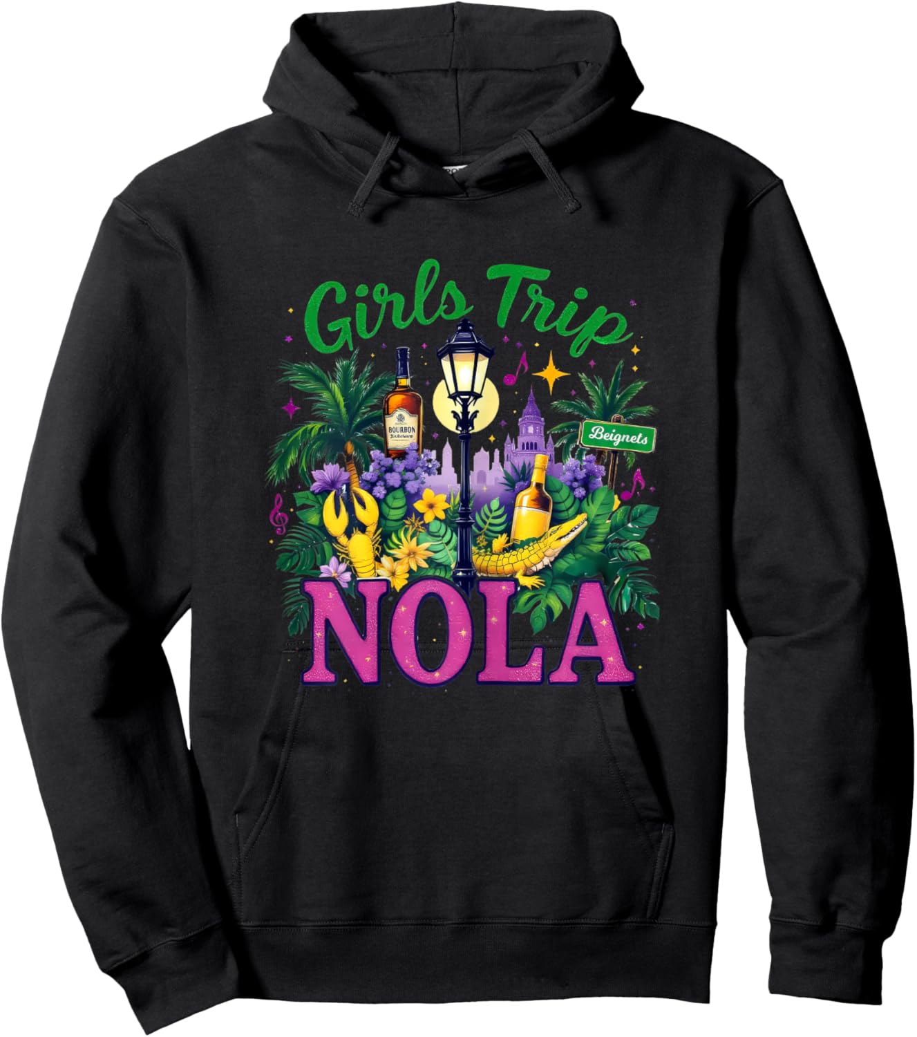 Girls Trip Nola Mardi Gras Women Girl Mardi Gras Mask Beads Hoodie - Hoodie | Black