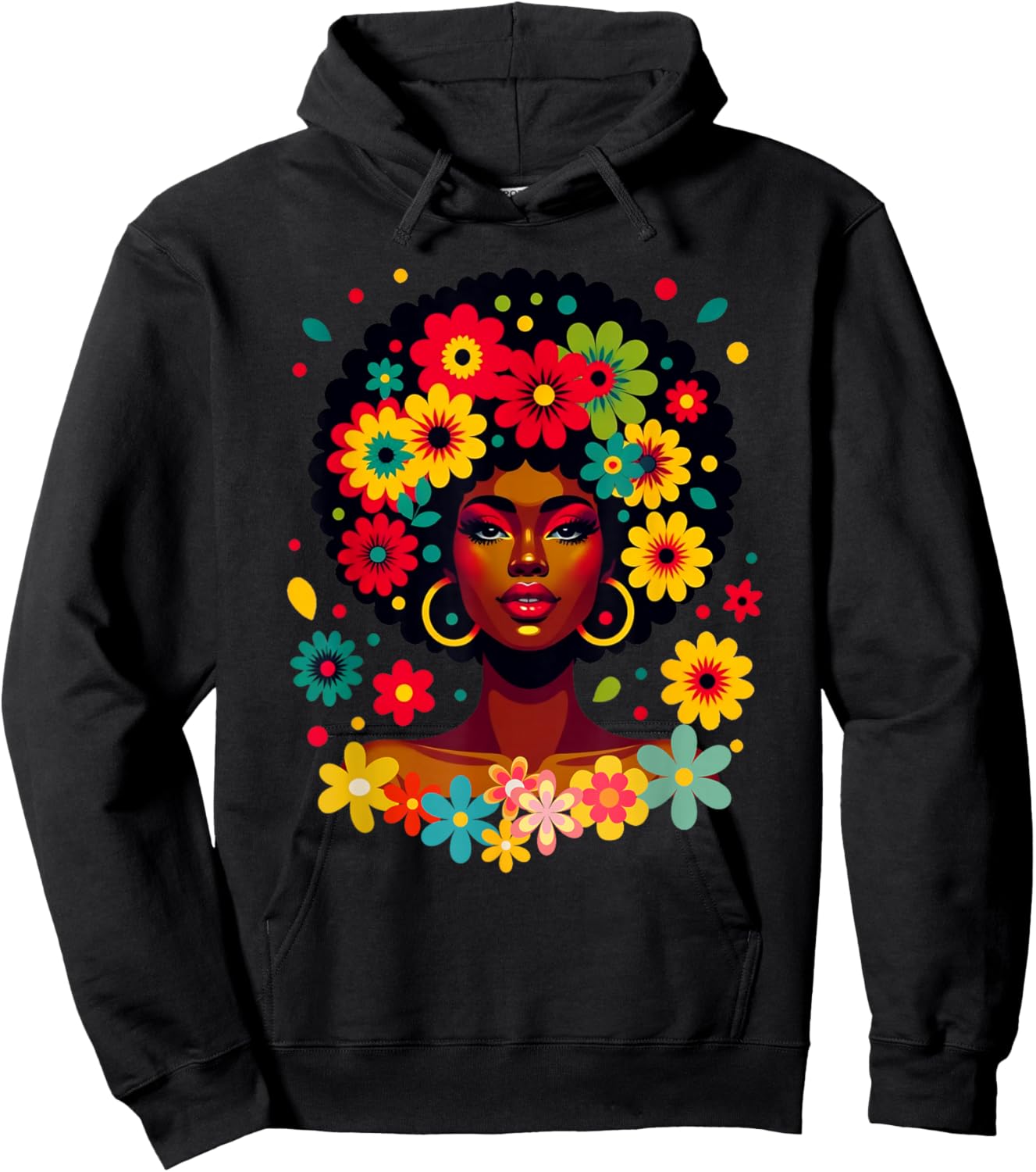 Groovy Black Woman Melanin With Flowers Afro Pride Hoodie - Hoodie | Black
