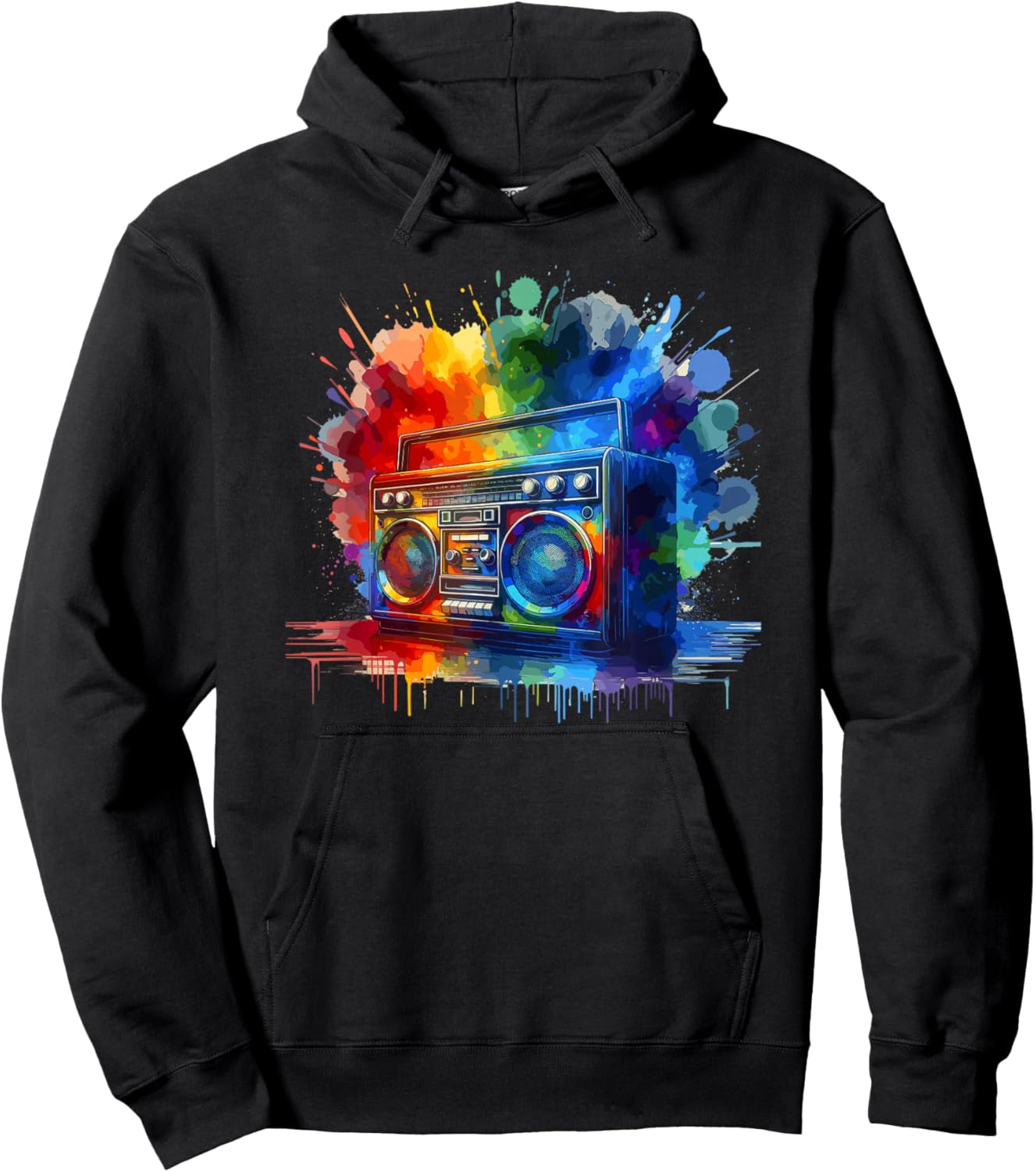 Splash Art Boombox Old School 80s Music Hip Hop Hoodie - Hoodie | Black