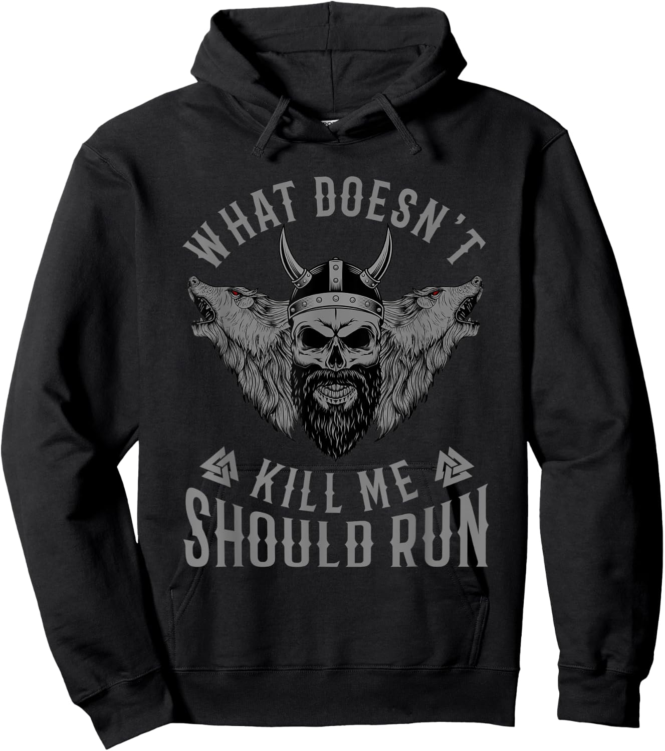 What Doesnt Kill Me Should Run Viking Skull Odin Wolf Hoodie - Hoodie | Black