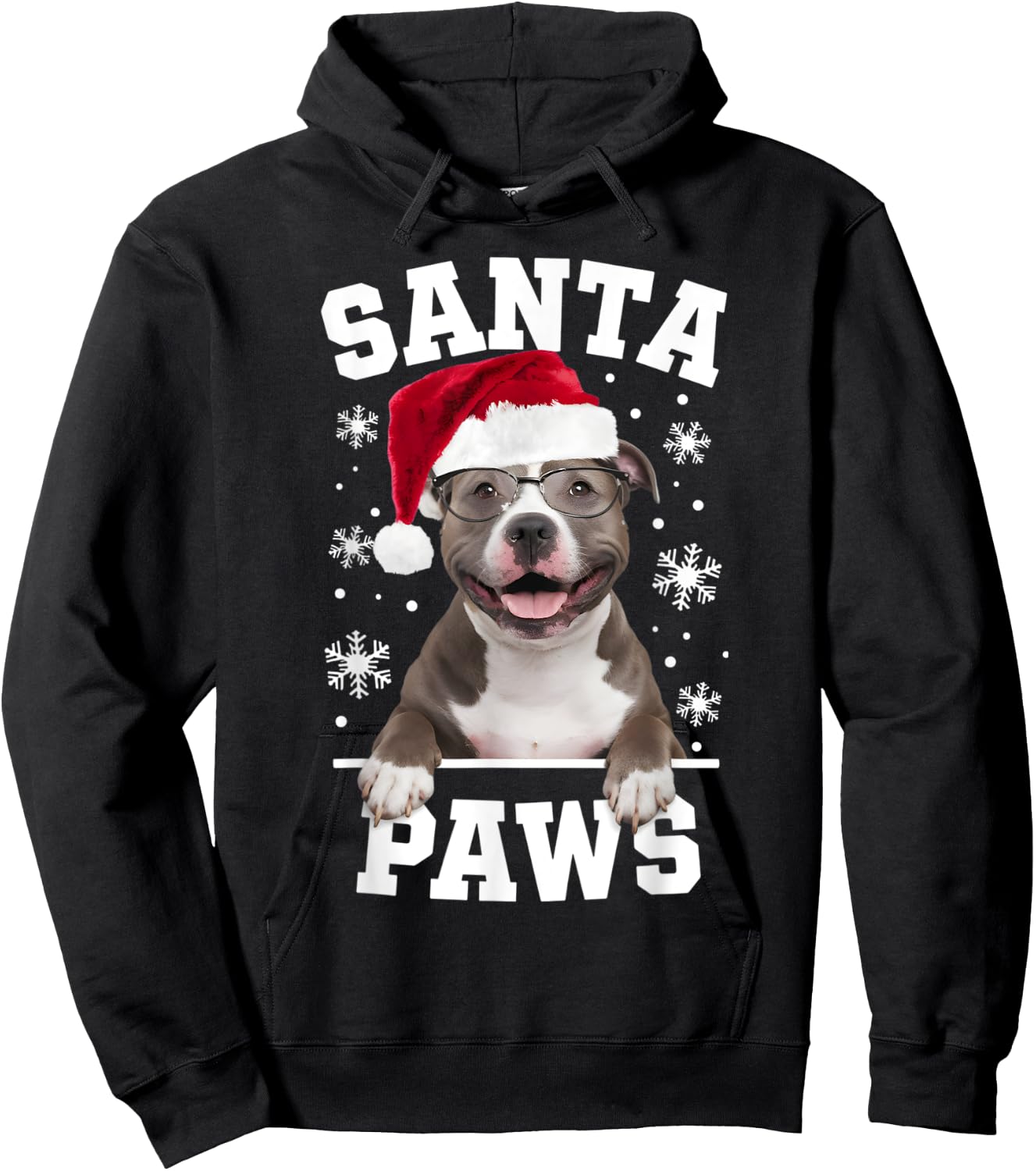 Santa Paws Pitbull Terrier Christmas Puppy Dog Lover Hoodie - Hoodie | Black
