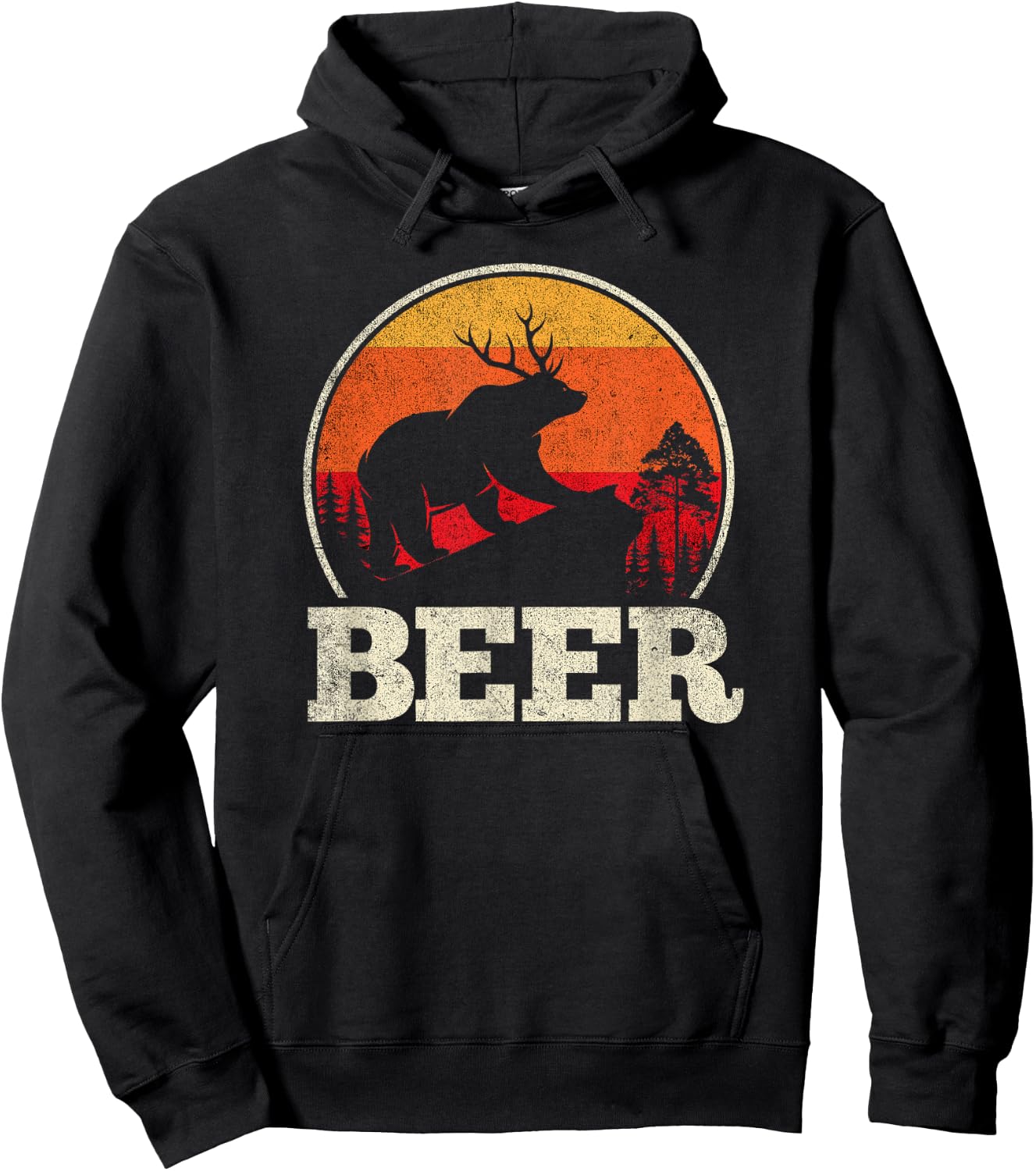 Bear Deer Antlers Funny Craft Beer Retro Gift Hoodie - Hoodie | Black
