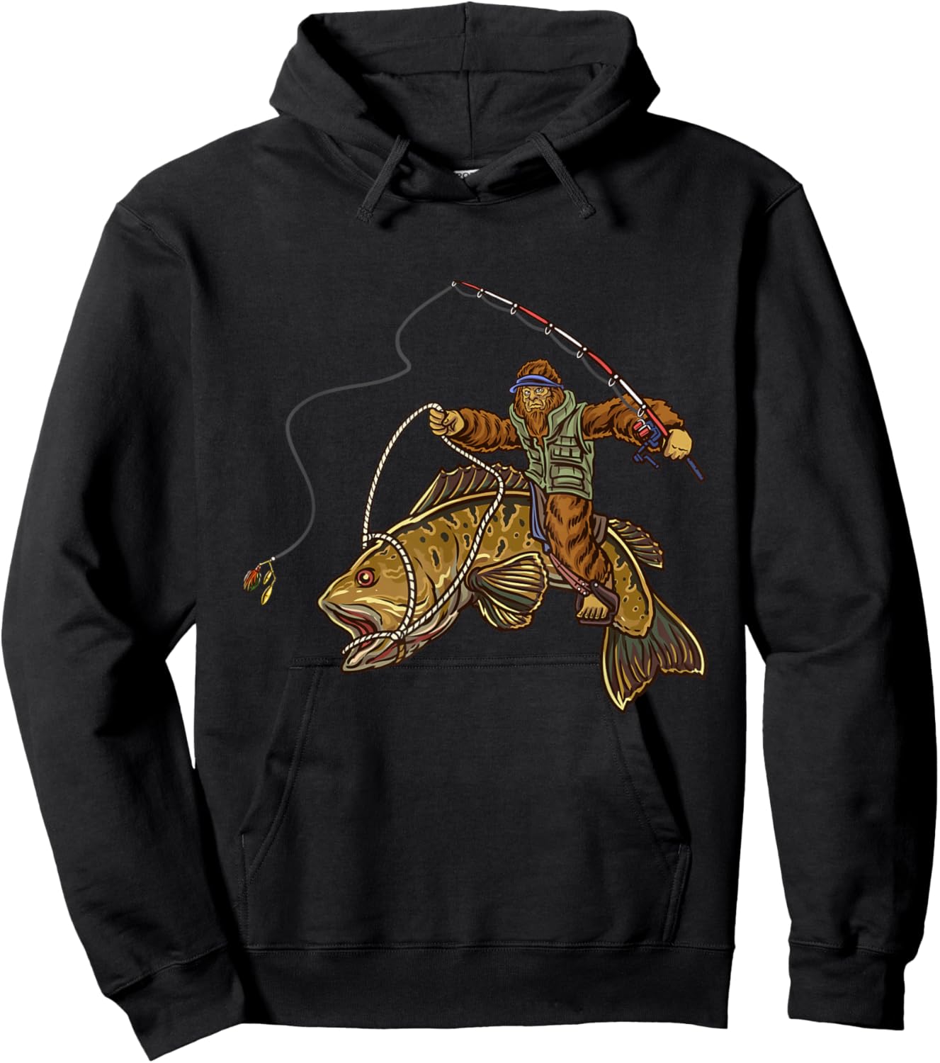 Smallmouth Bass Fishing Bigfoot Fisherman Hoodie - Hoodie | Black