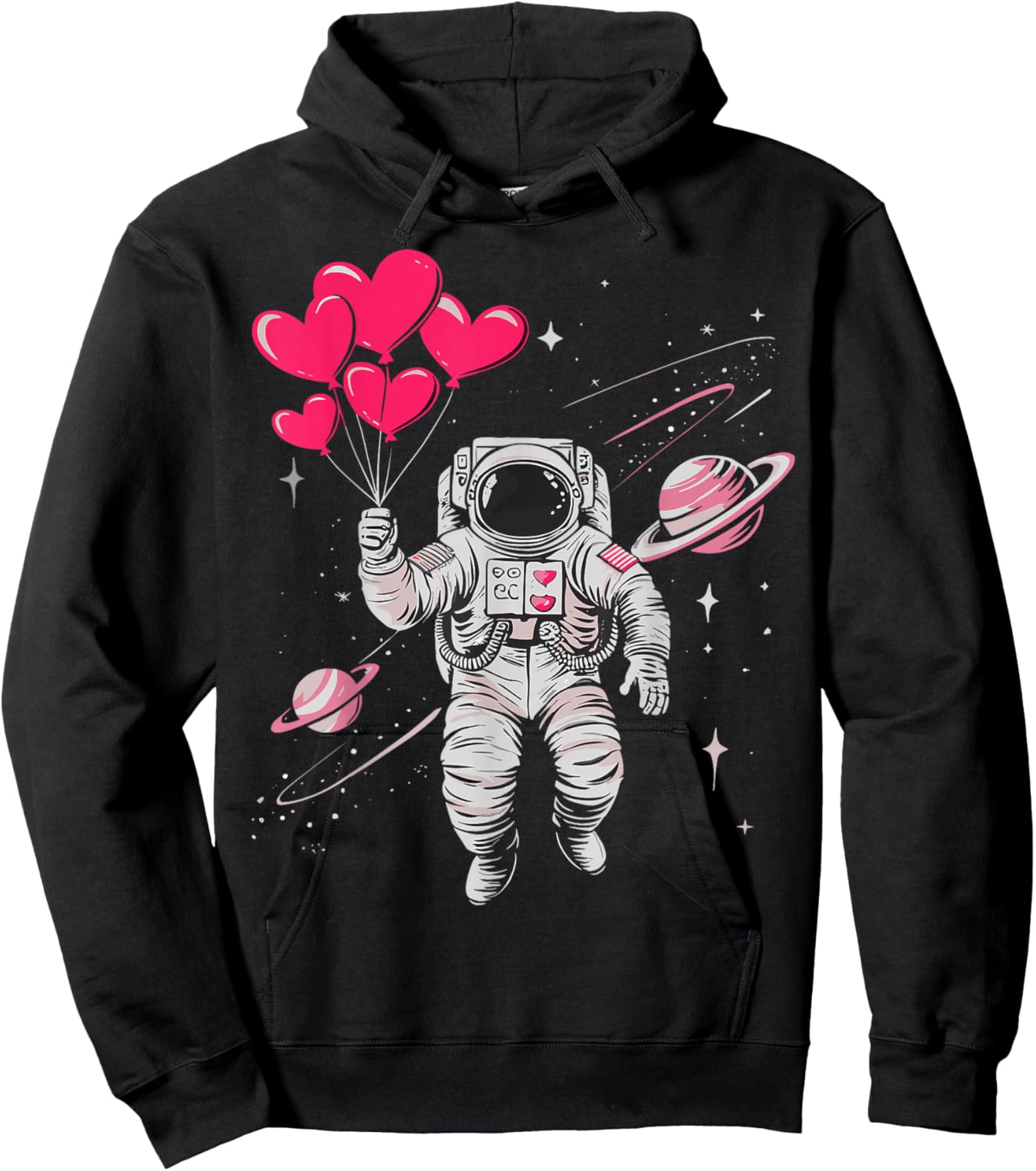 Valentines Day Space Astronaut Heart Balloons Toddler Boys Hoodie - Hoodie | Black
