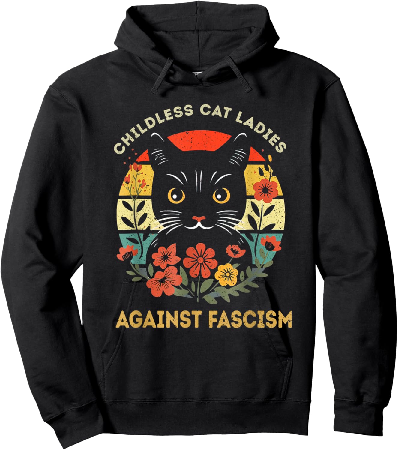 Childless Cat Ladies Against Fascism Funny Cat Feminist , Small, Black Hoodie - Hoodie | Black