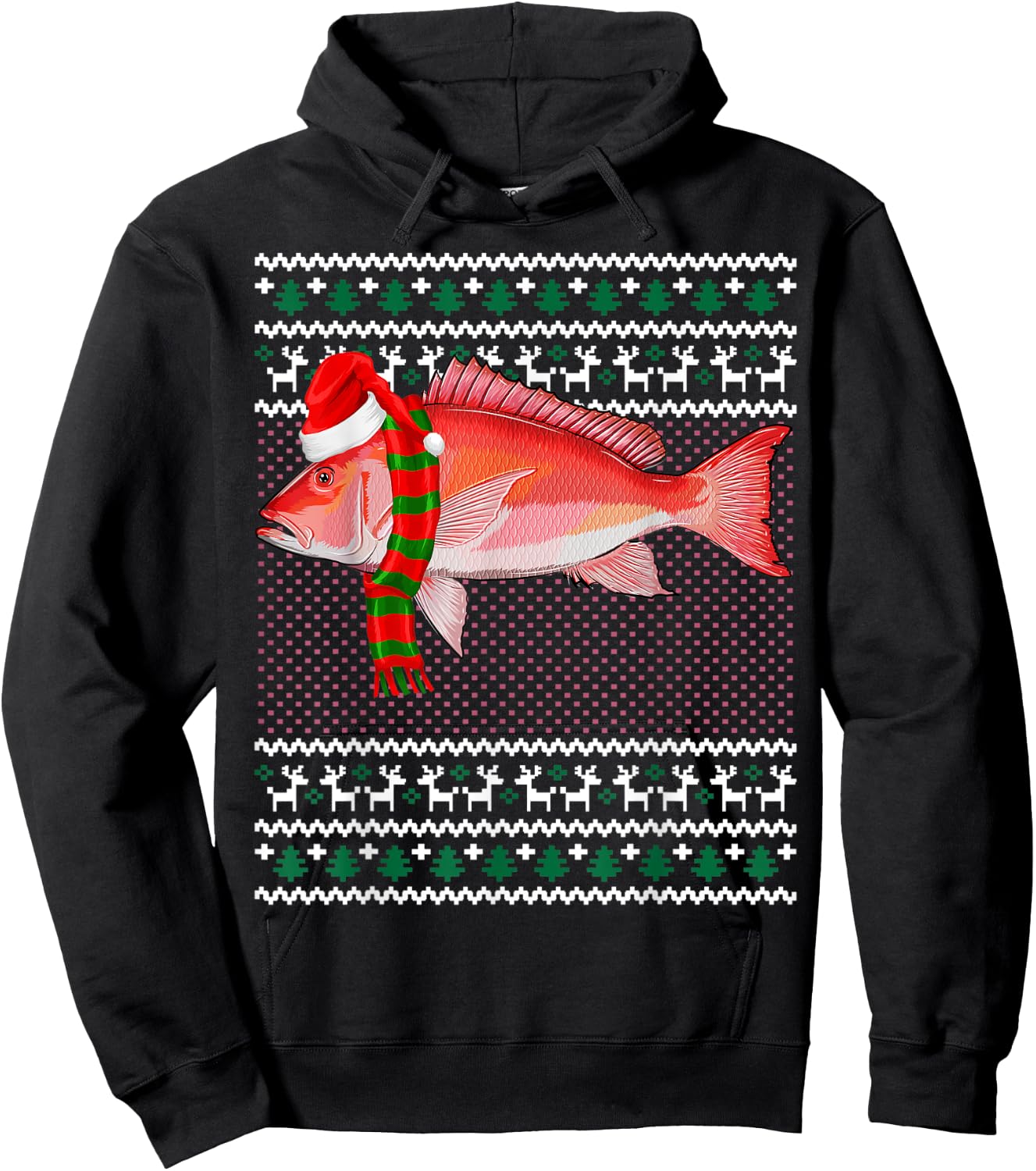 Funny Xmas Santa Hat Red Snapper Ugly Christmas Hoodie - Hoodie | Black