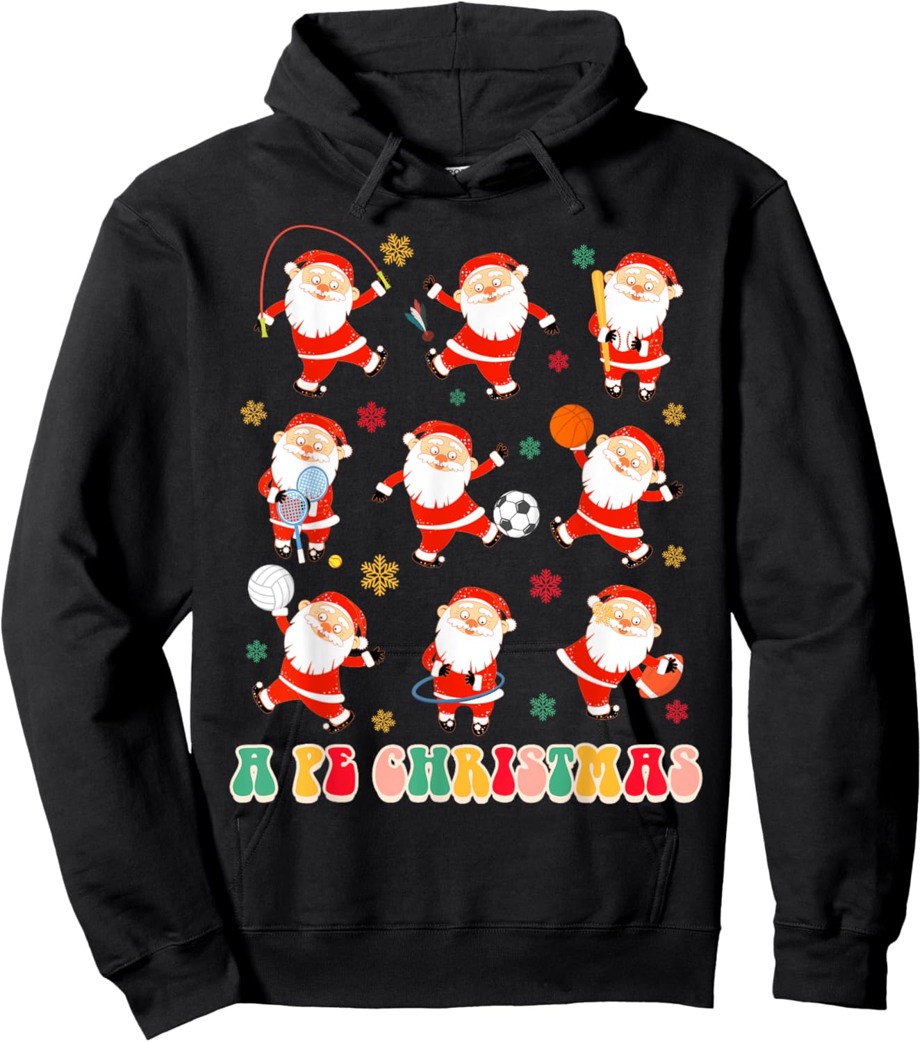 Funny Santa PE Teacher Christmas Xmas Vibes A PE Christmas Women Hoodie - Hoodie | Black