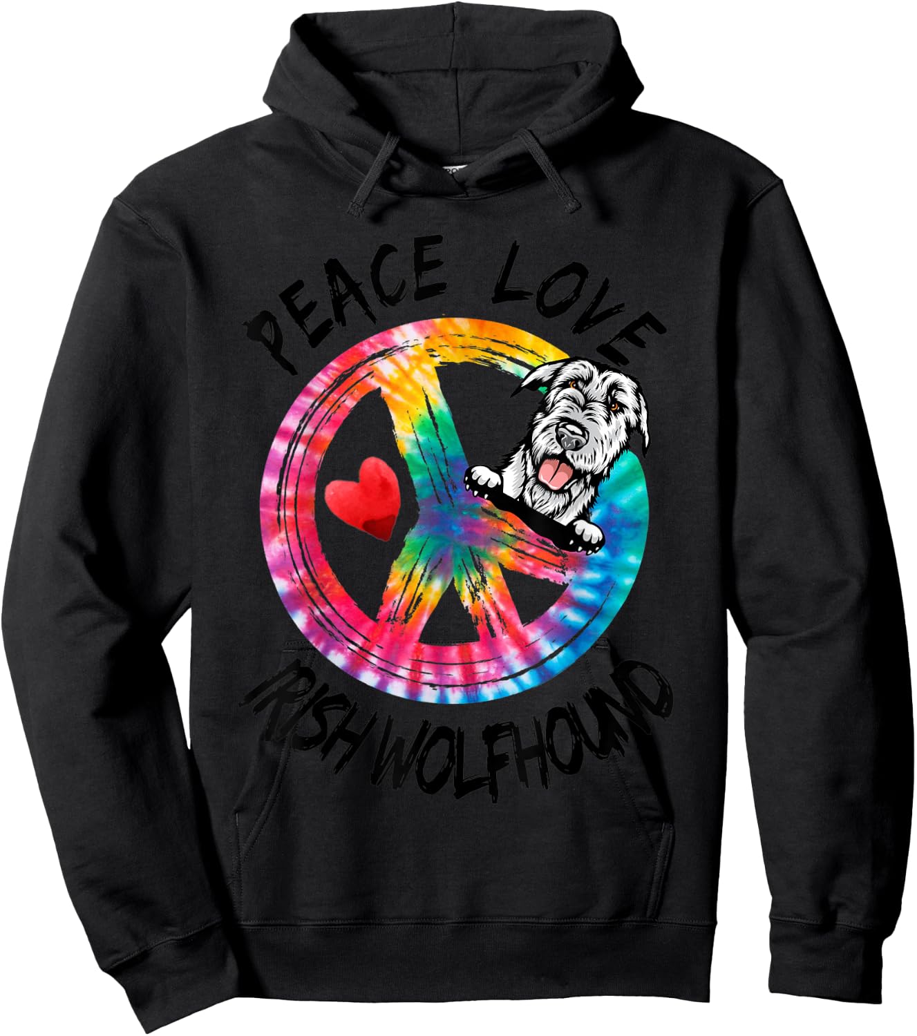 Peace Love Irish Wolfhound Tie Dye Rainbow Dog Lover Gifts Hoodie - Hoodie | Black