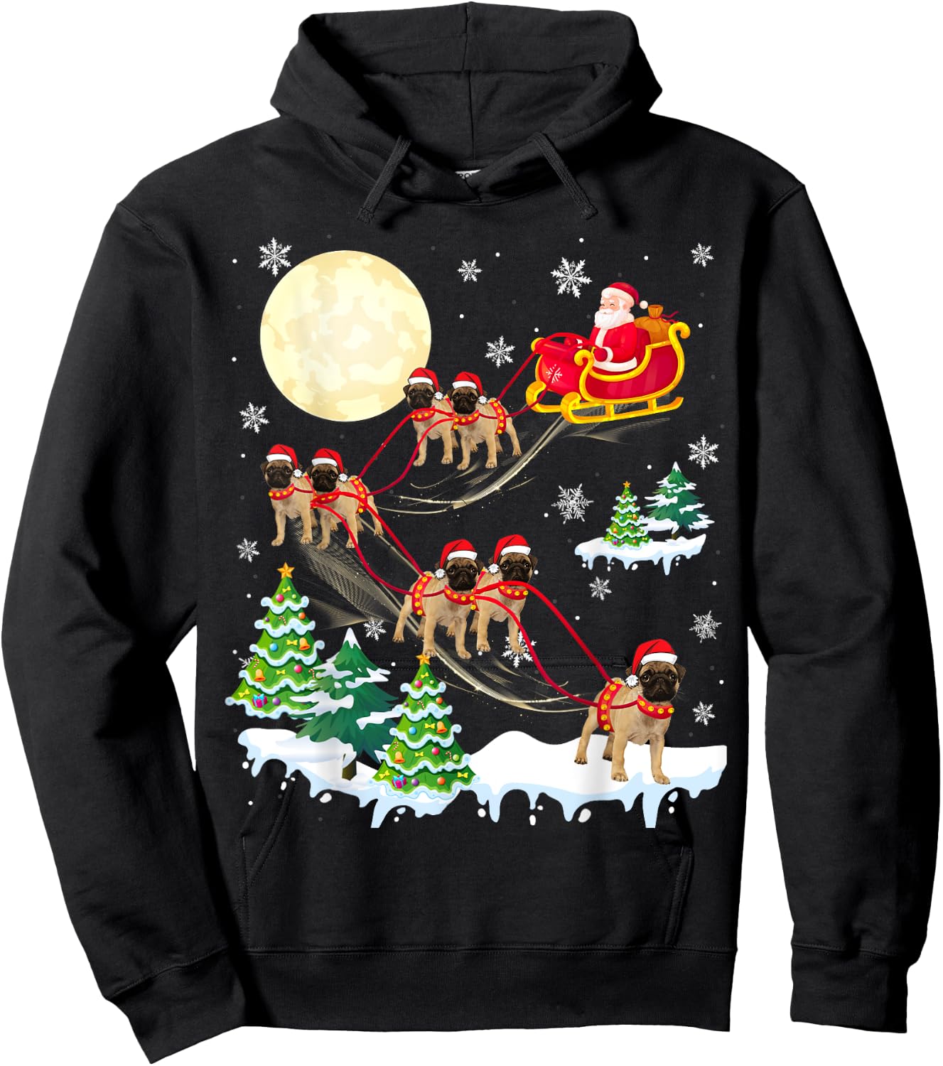 Puggle Reindeer Christmas Dog Riding Santa Hat Xmas Hoodie - Hoodie | Black