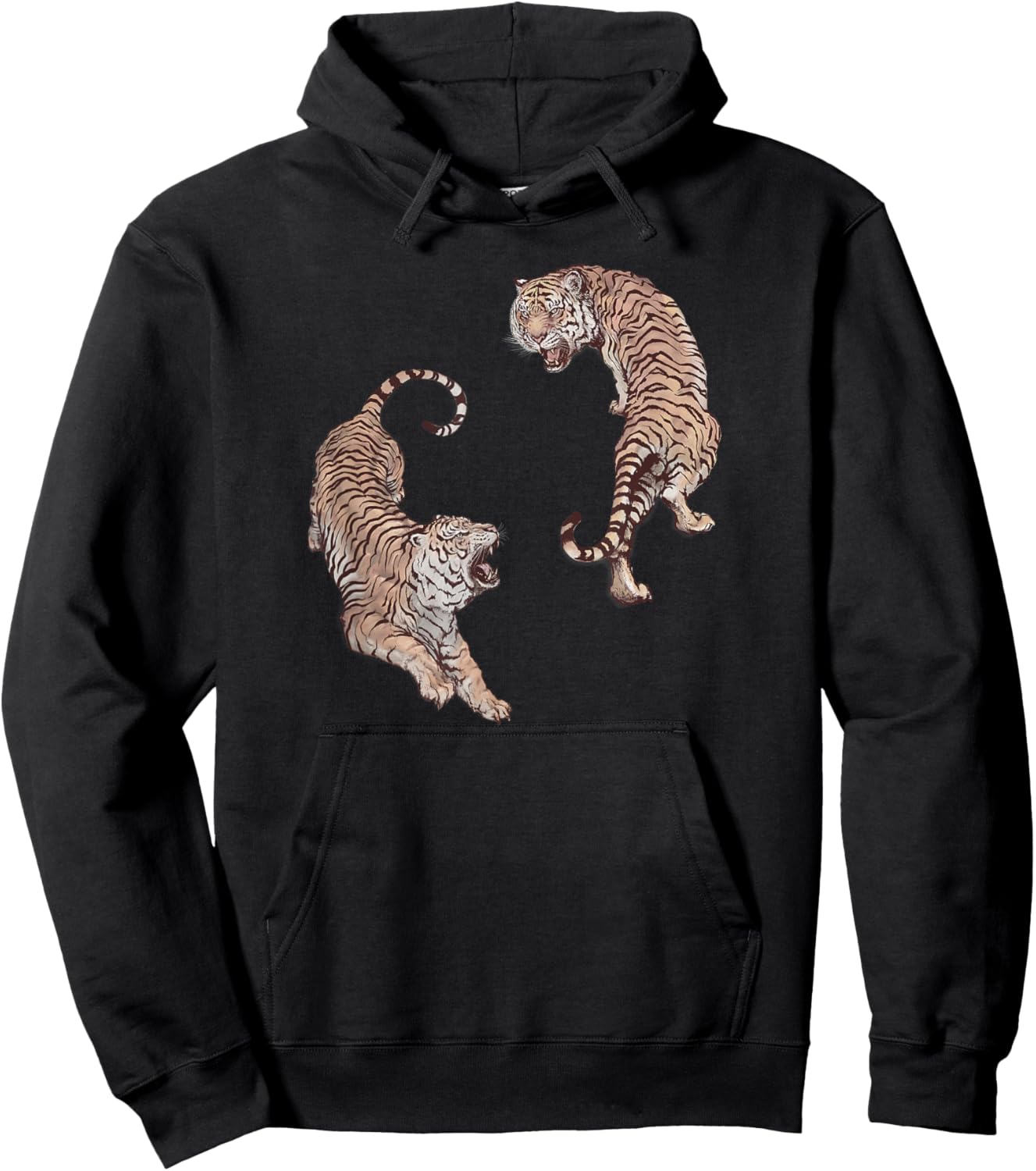 Vintage Tiger Graphic, Chinese Tiger Aesthetic, Yin and Yang Hoodie - Hoodie | Black