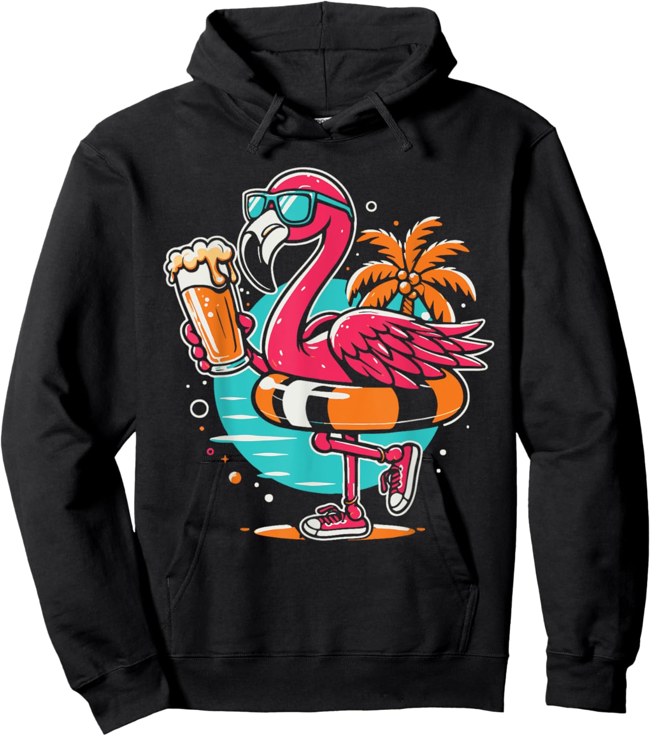 Flamingo Beer Drinking Beach Summer Swimming Women Hoodie - Hoodie | Black