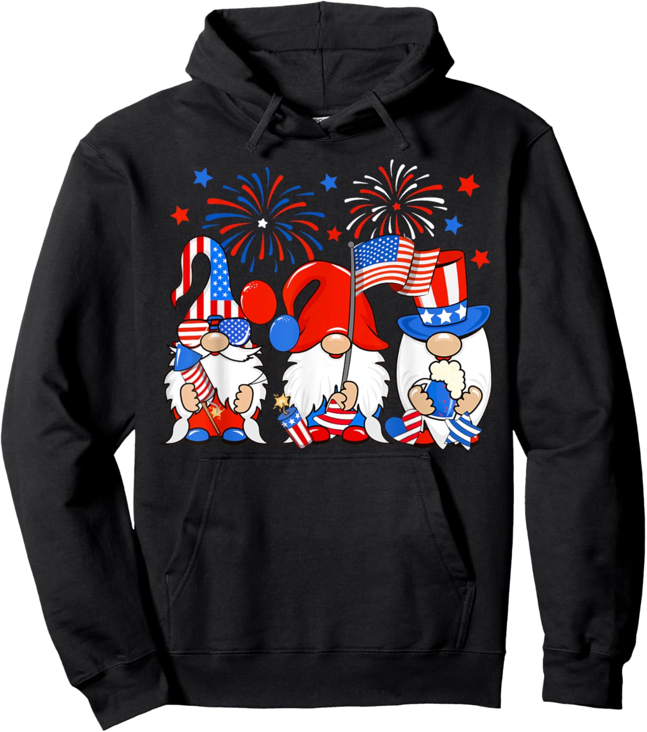 American Gnomes Celebrating Independence Day 4th Of July Hoodie - Hoodie | Black