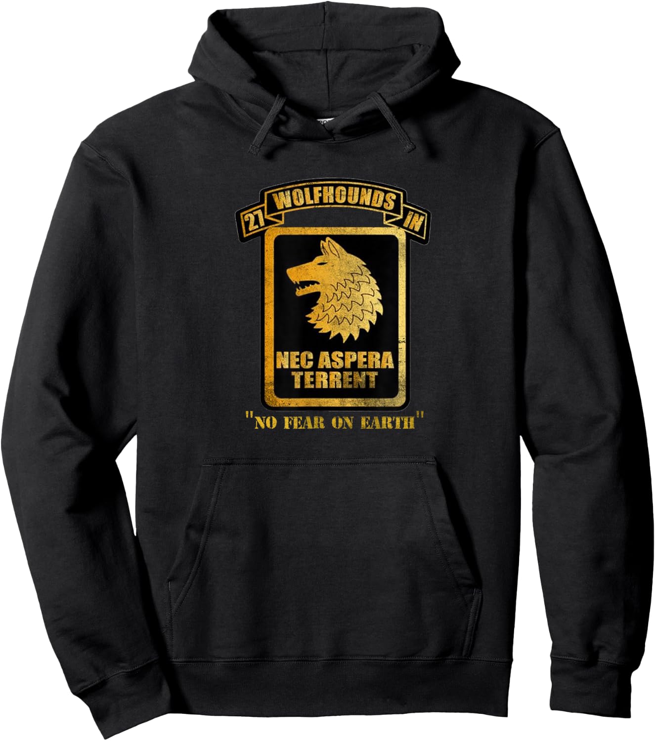 27th Infantry Regiment Wolfhounds U.S. Army Grunt Distressed Hoodie - Hoodie | Black