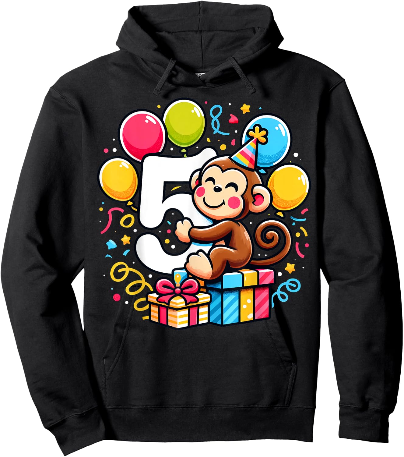 Bday fifth Boys, Girls, Kids age five 5th birthday Monkey Hoodie - Hoodie | Black