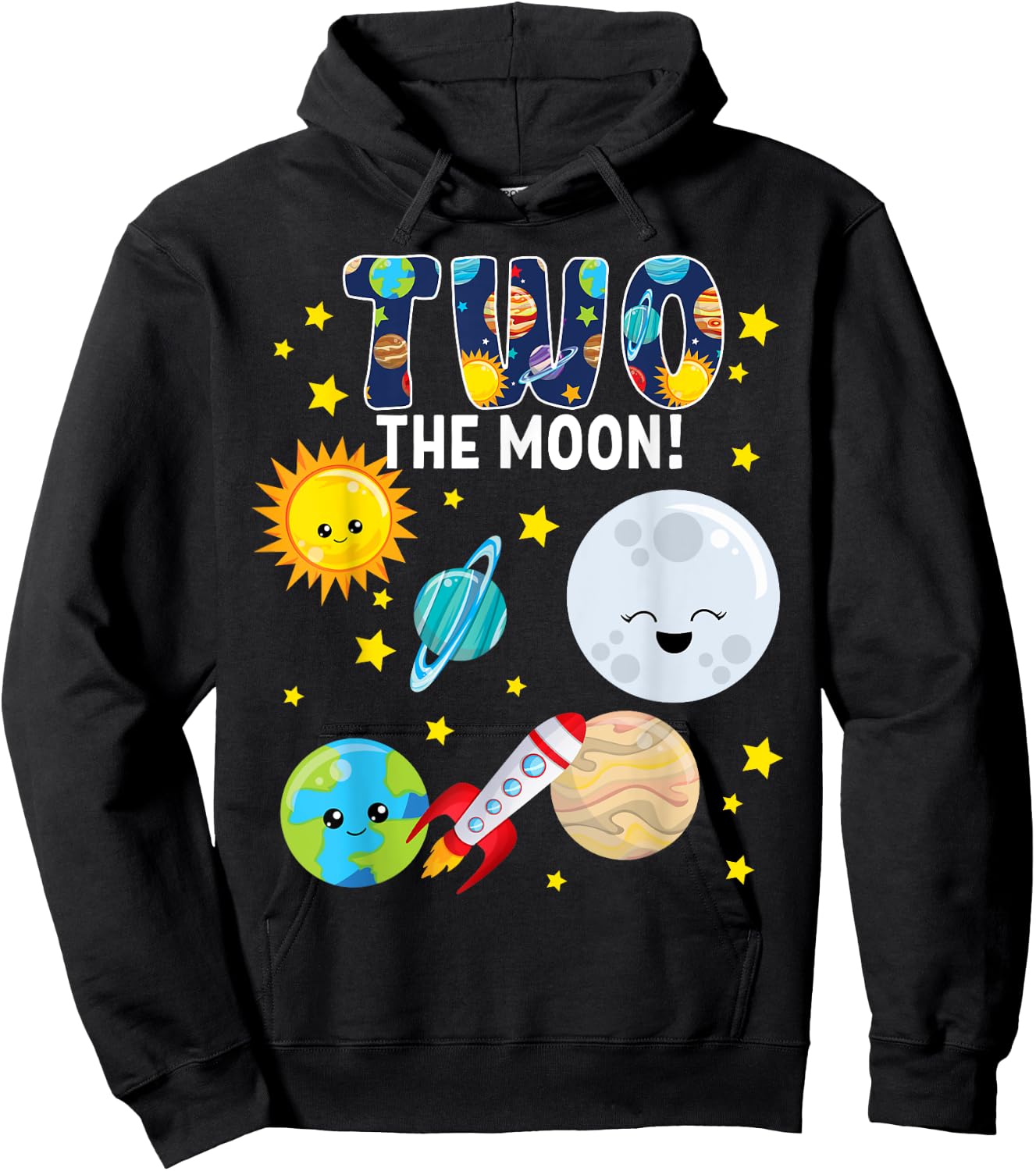 Two The Moon Outer Space 2 Year Old 2nd Birthday Party Space Hoodie - Hoodie | Black
