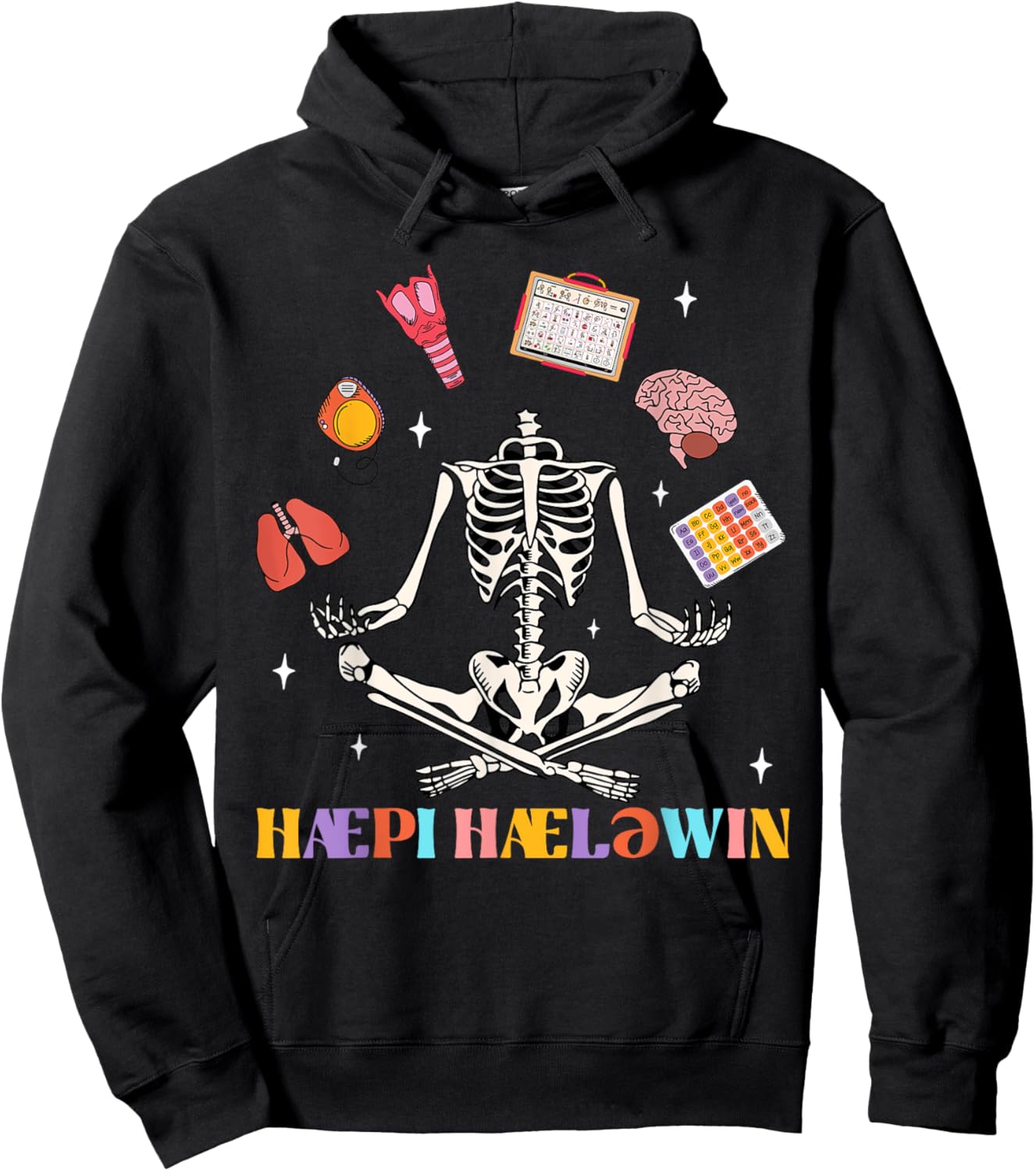 Speech Therapy Therapist SLP Spooky Skeleton Halloween Funny Hoodie - Hoodie | Black