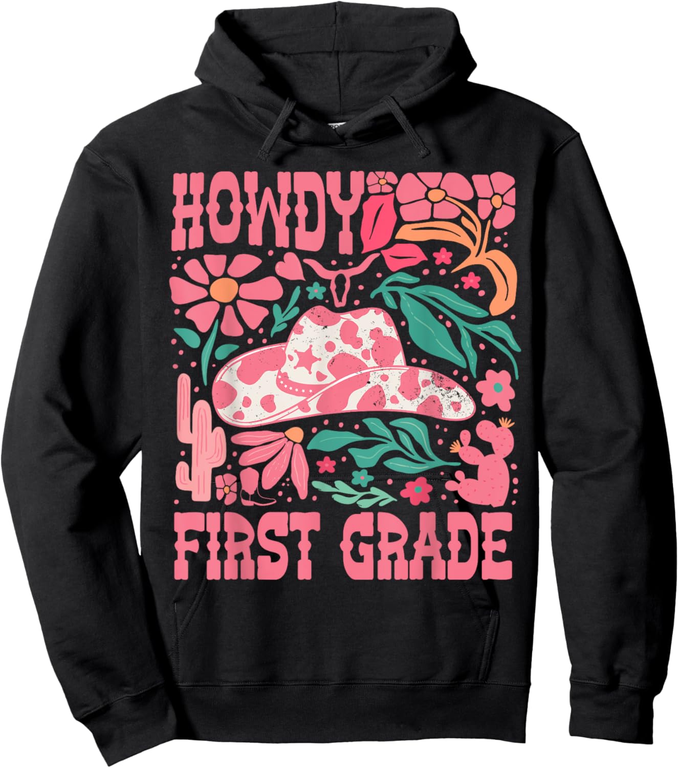Howdy First Grade 1st Grade Teacher Western Cowboy Cowgirls Hoodie - Hoodie | Black