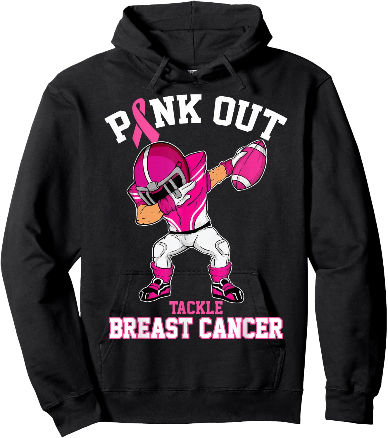 Pink Out Tackle Breast Cancer Awareness Dabbing Football Hoodie - Hoodie | Black