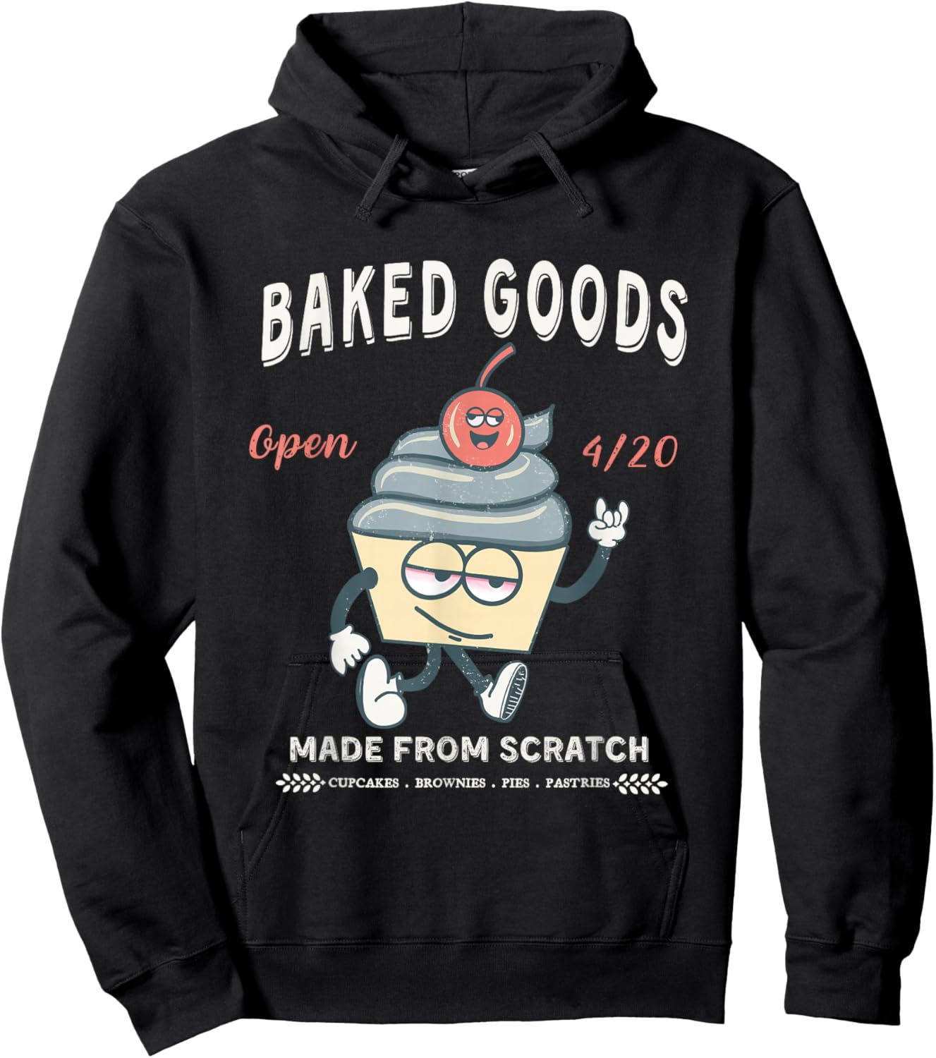 Funny 420 Handmade Retro Vintage Happy Plant Cupcake Design Hoodie - Hoodie | Black