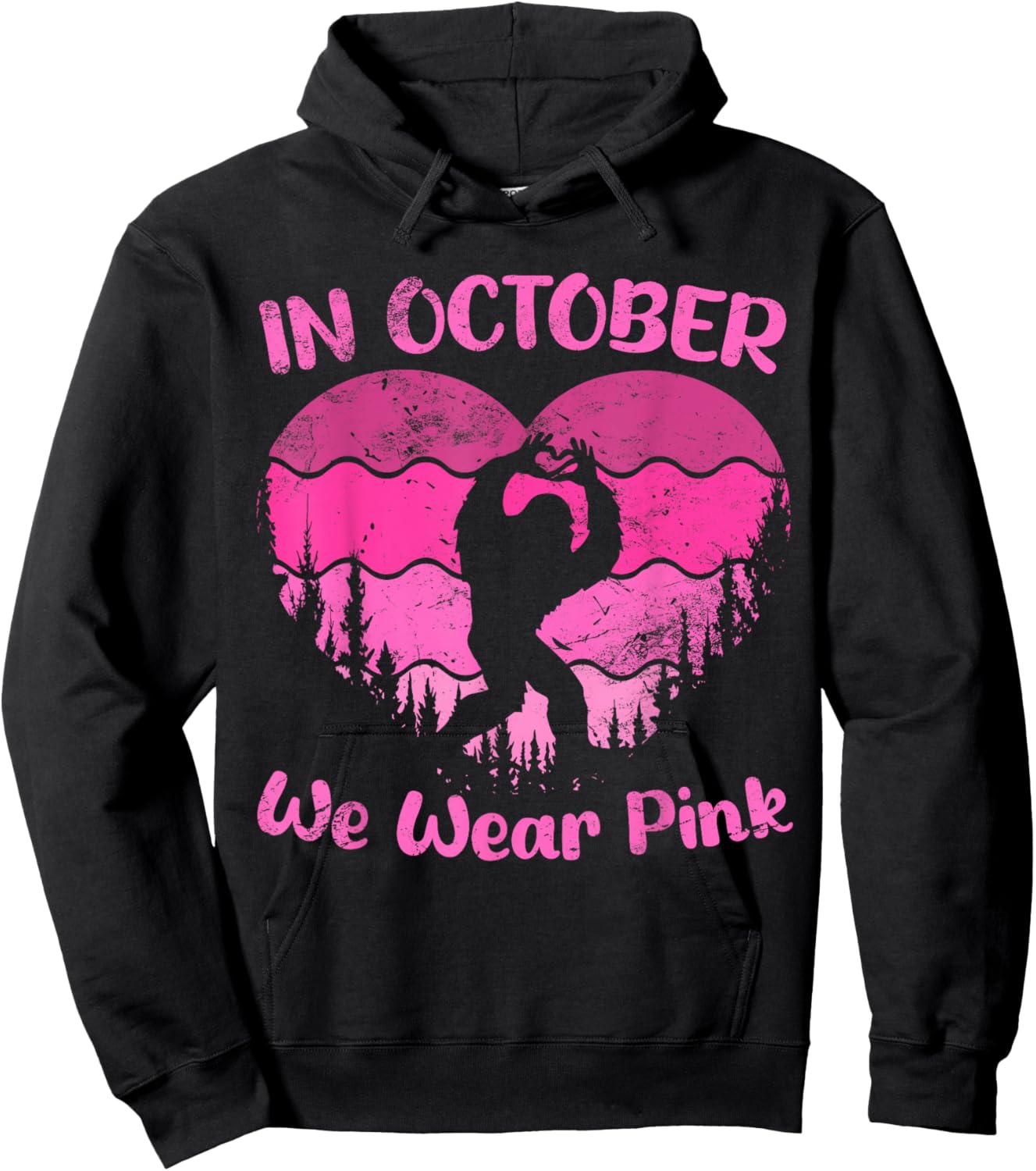 Bigfoot Breast Cancer Sasquatch In October We Wear Pink Hoodie - Hoodie | Black
