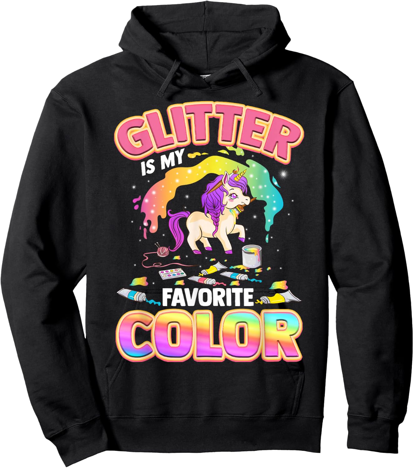 Cute & Funny Glitter Is My Favorite Colour Unicorn Rainbow Hoodie - Hoodie | Black