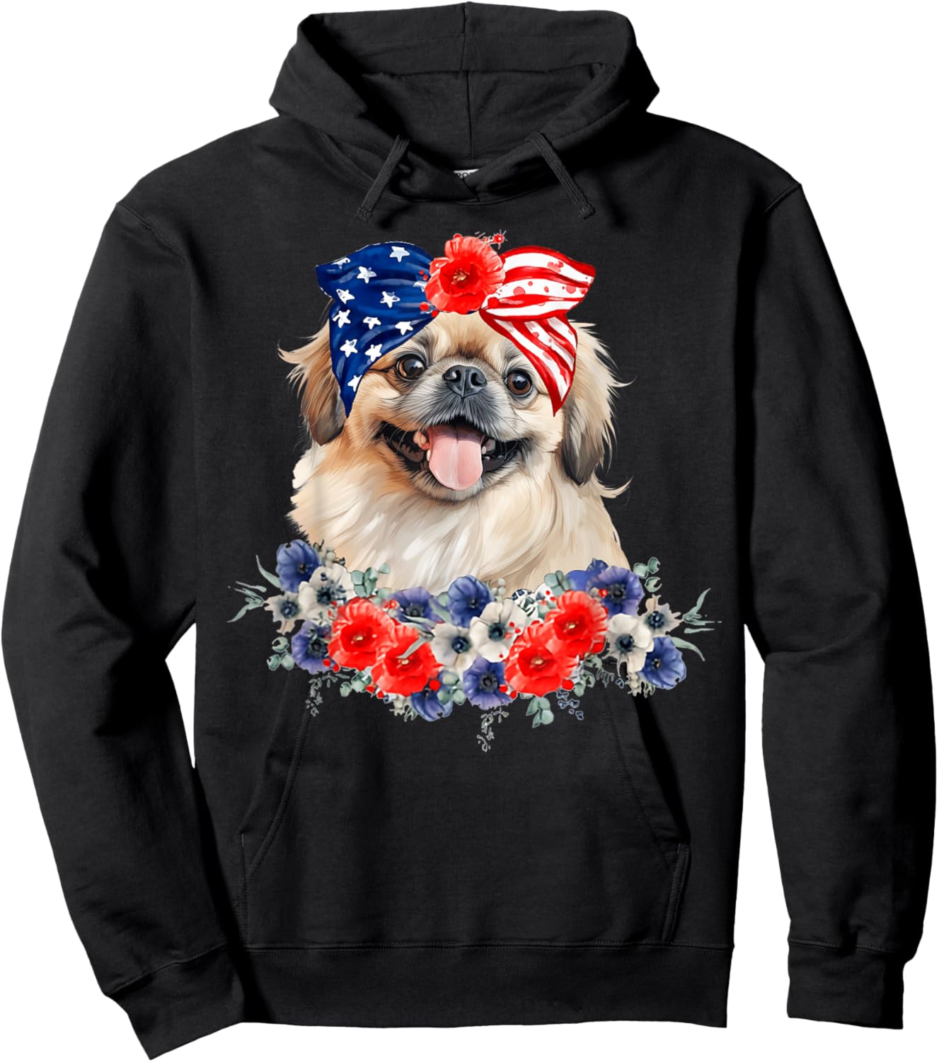 Pekingese Dog Bandana American Flag 4th Of July Women Kids Men Hoodie - Hoodie | Black