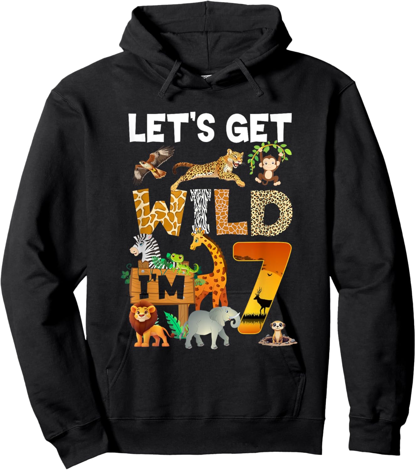 7 Year Old Zoo Birthday Safari Jungle Animal 7Th Bday Hoodie - Hoodie | Black