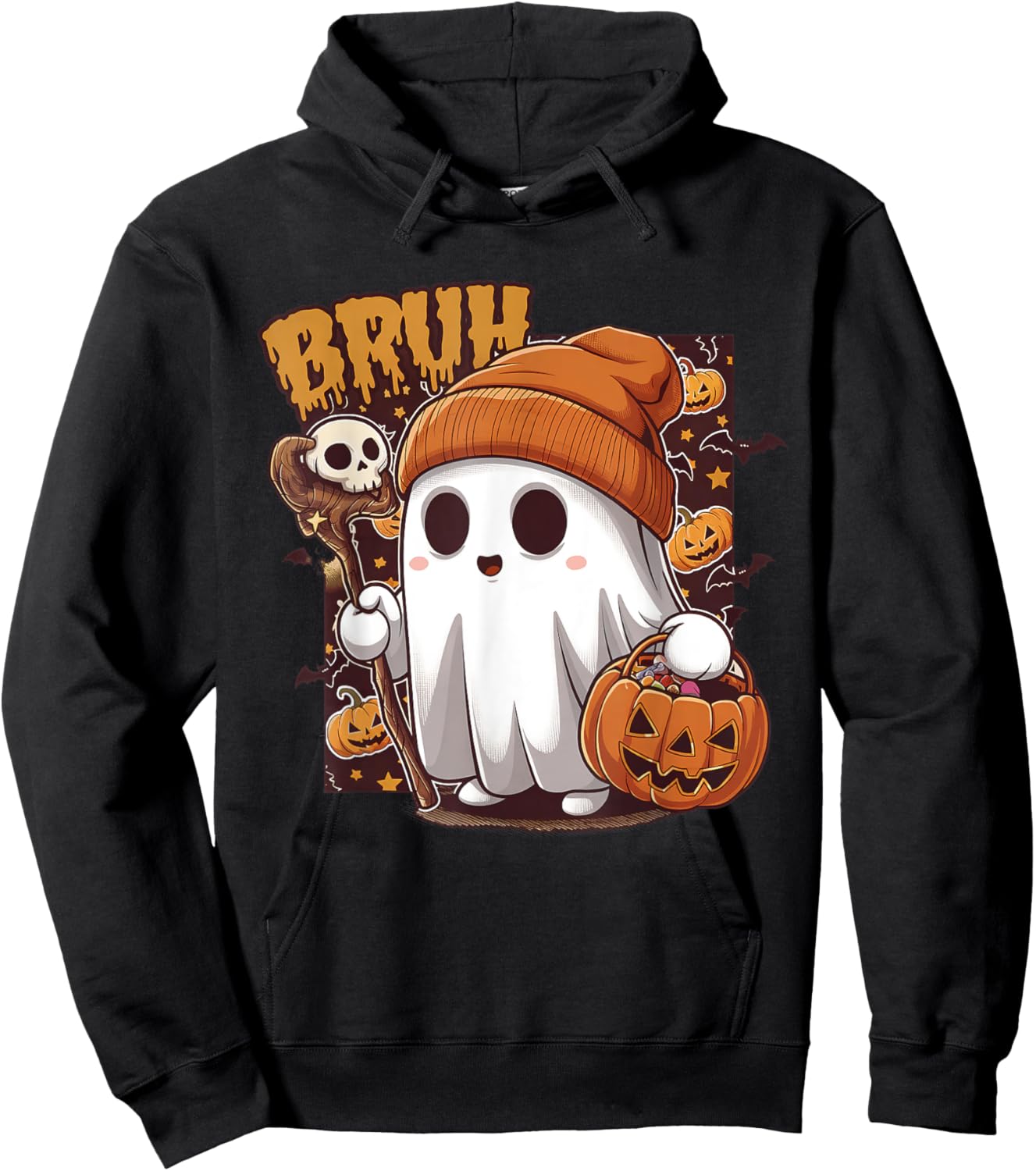 Bruh Ghost Happy Halloween Trick Or Treat Pumpkin Candy Kids Hoodie - Hoodie | Black