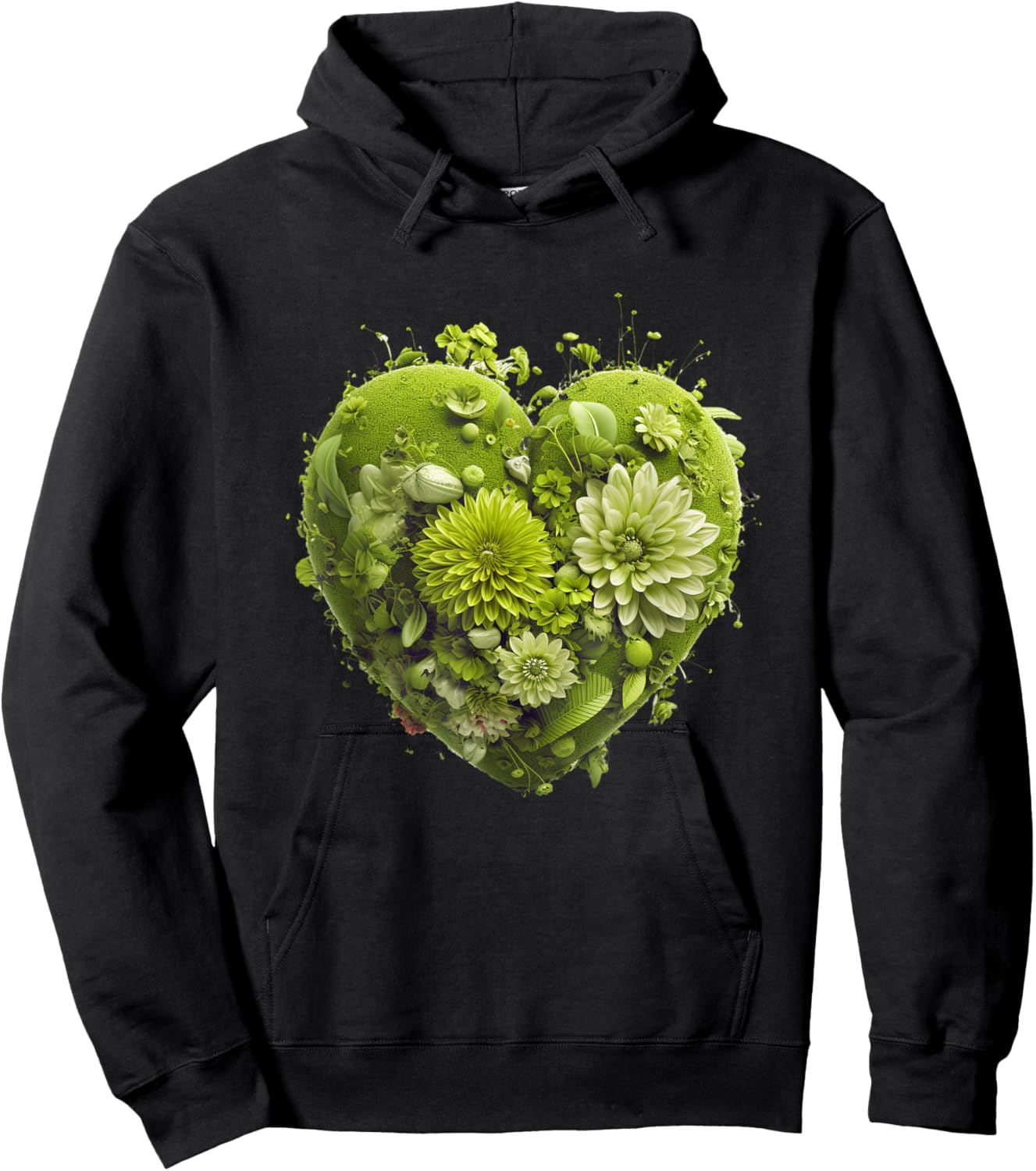 Cute Lime Green Heart Graphic Made of Flowers Girl Hoodie - Hoodie | Black