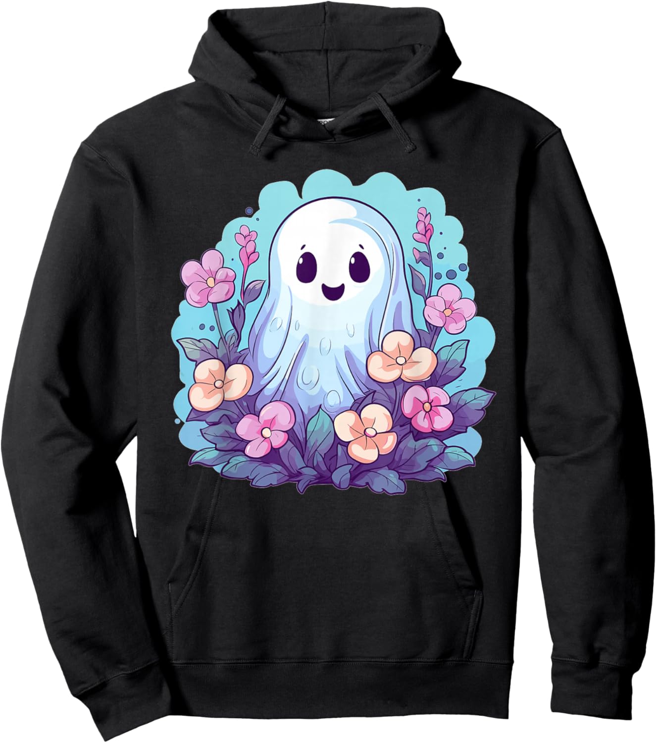 Cute Ghost With Flowers I Kids Ghost Hoodie - Hoodie | Black
