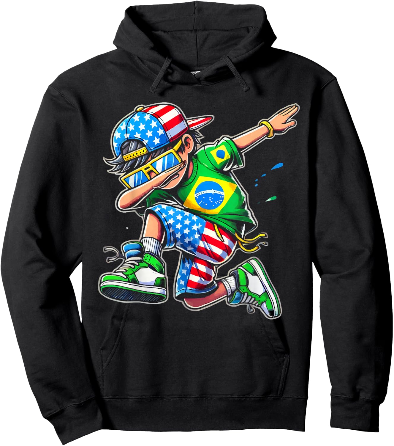 Half American Half Brazilian USA Flag Brazil America Hoodie - Hoodie | Black