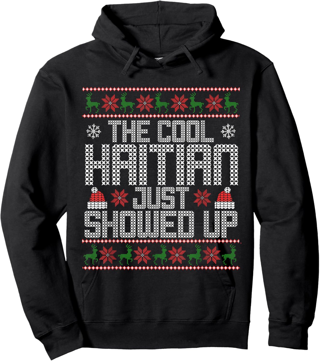 Wonderful Christmas Clothing Co Ugly Christmas Sweater Haitian Cool Funny Xmas Hoodie - Hoodie | Black